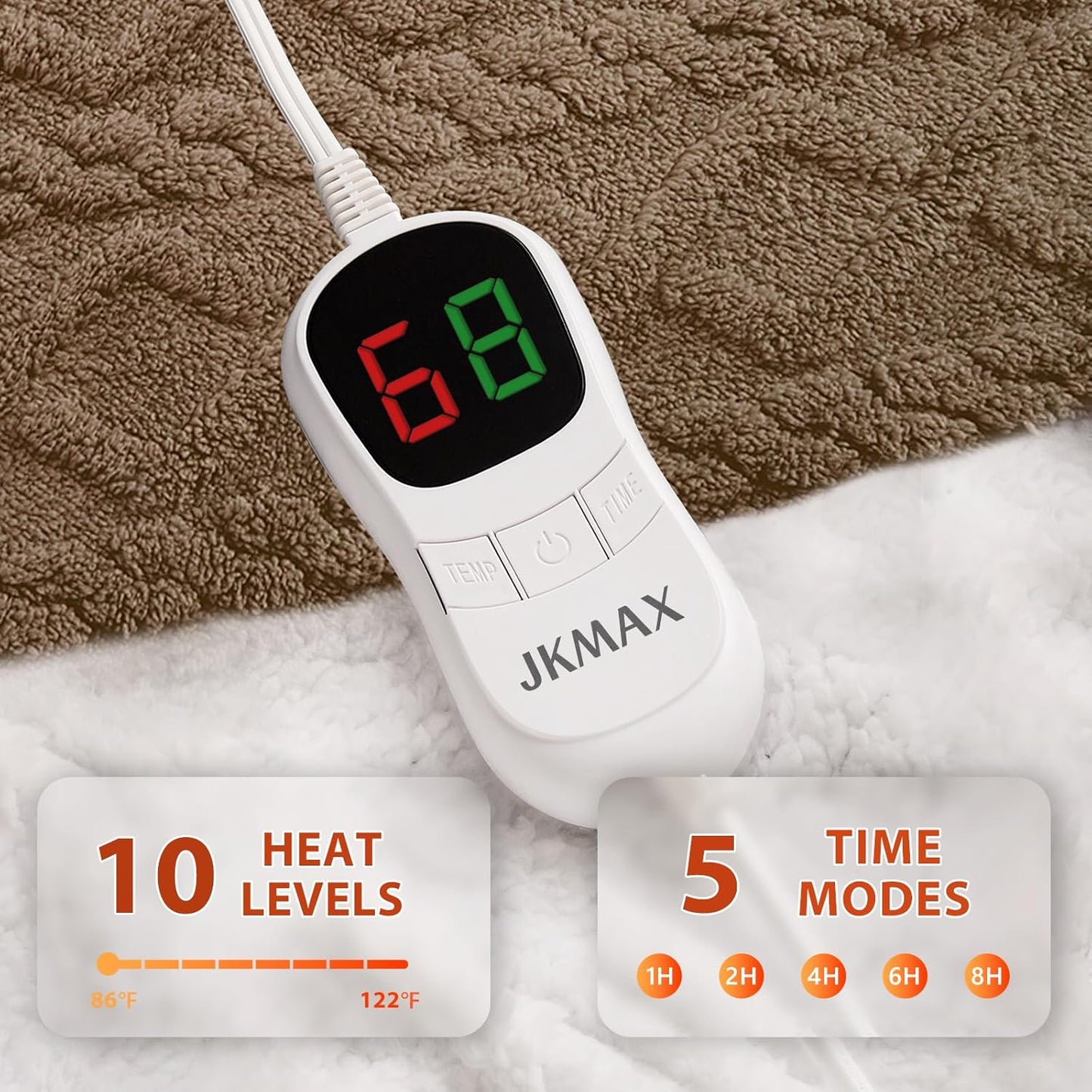 Heated Electric Blanket King Size-100"x90" Heating Blanket with 10 Heating Levels & 5 Time Settings Over-Heat Protection，Winter Warmer for Adults with ETL Certification（Beige）