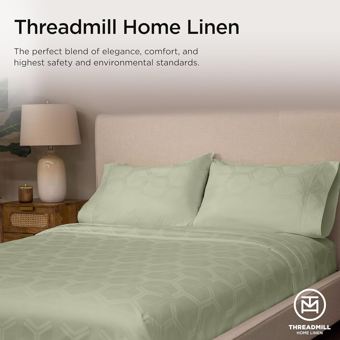 Threadmill 100% Cotton Sheets for Queen Size Bed - 600 Thread Count Queen Bed Sheets Set with 16” Deep Pocket - Jacquard Sateen Weave 4-Piece Bedding Set with Cooling Effect, Sage Green