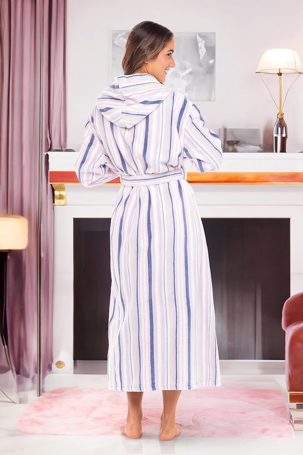 Alexander Del Rossa Womens Robe, Long Plush Bathrobe with Hood, Hooded Robes for Women Plus Size Bath Robe