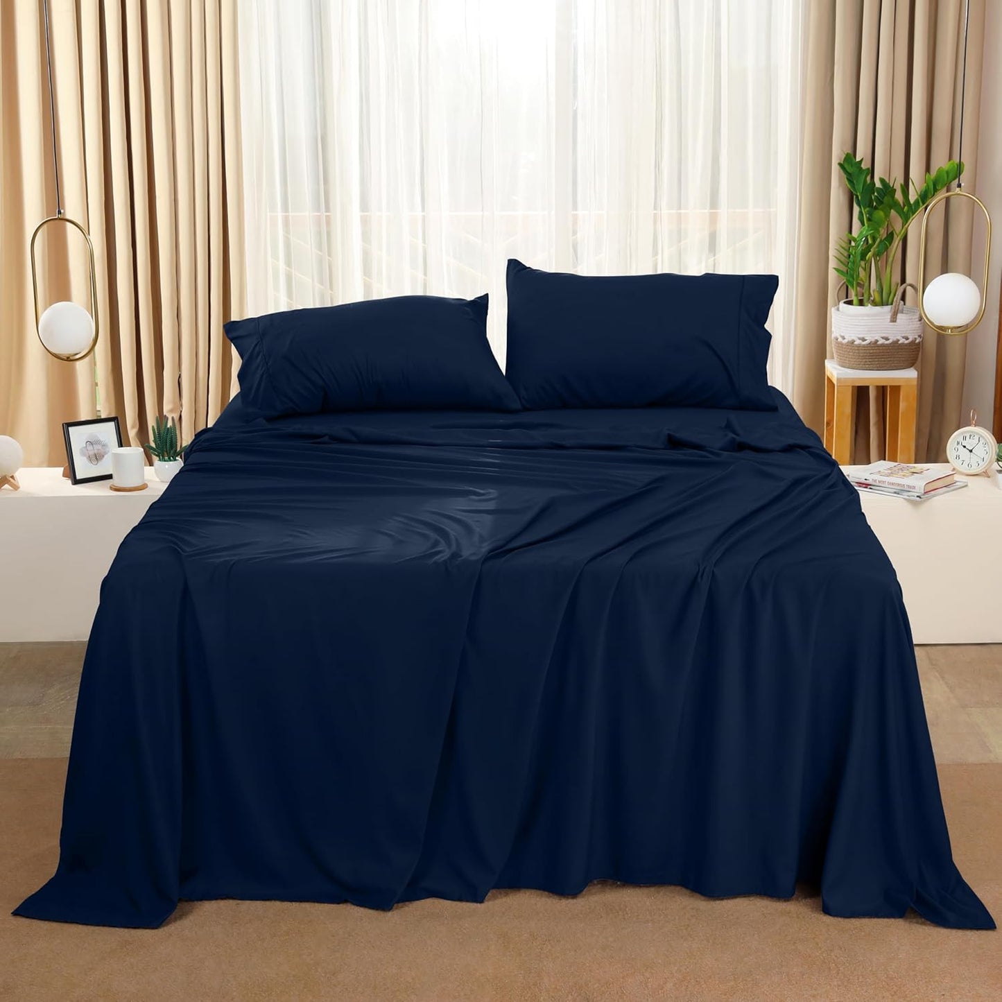 Utopia Bedding Full Sheet Set – 4 Piece Bed Sheets for Full Size Bed, Soft and Breathable Microfiber, Includes 1 Fitted Sheet, 1 Flat Sheet and 2 Pillowcases (Navy Blue)