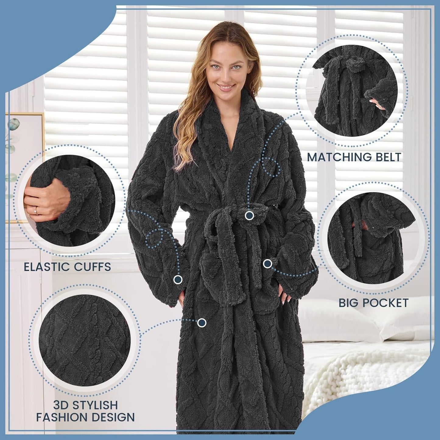 MIZZEO Microfiber Robes for Women, Cozy Soft Warm Plush Women Robe Plush Long Bathrobe