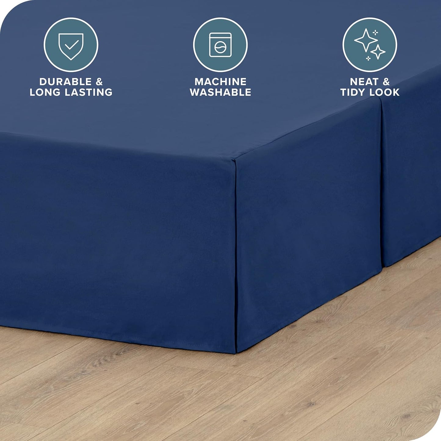 Bare Home California King Bed Skirt - 15-Inch Tailored Drop Easy Fit - Bed Skirt for Cal King Beds - Center & Corner Pleats (Cal King, Dark Blue)