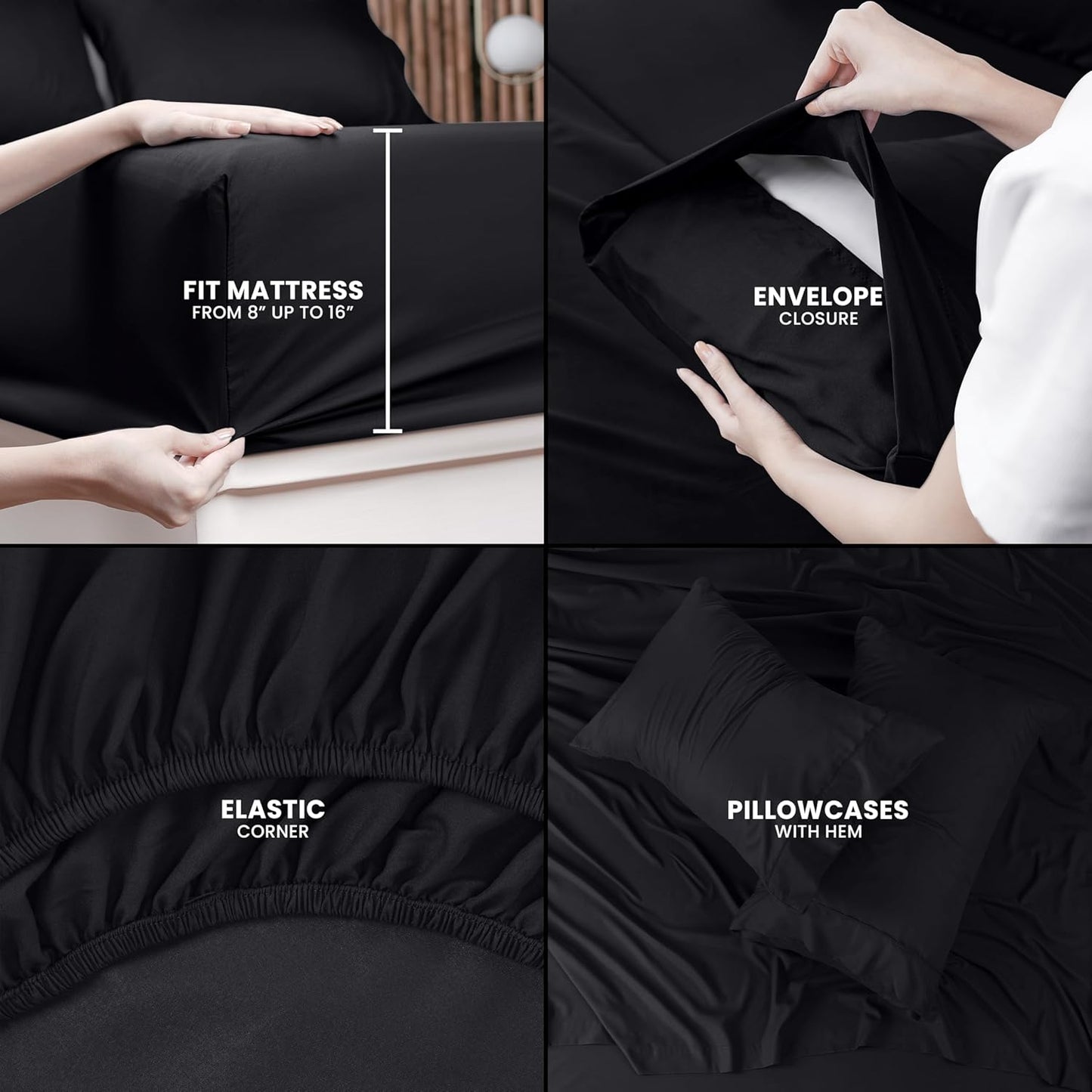 Utopia Bedding King Sheet Set – 4 Piece Bed Sheets for King Size Bed, Soft and Breathable Microfiber, Includes 1 Fitted Sheet, 1 Flat Sheet and 2 Pillowcases (Black)