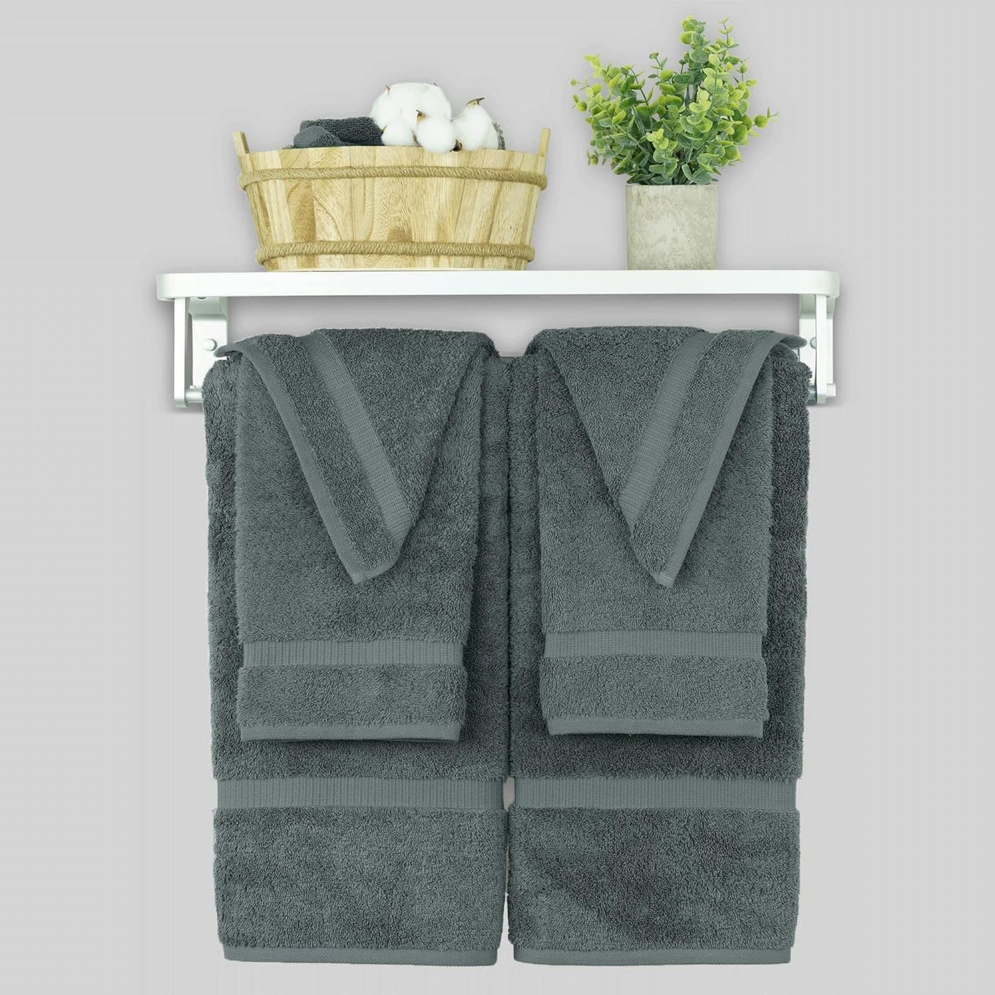 Chakir Turkish Linens 100% Cotton Premium Turkish Towels for Bathroom, 2 Large Bath Towels, 2 Hand Towels, 2 Washcloths (6-Piece Towel Set, Dark Gray)