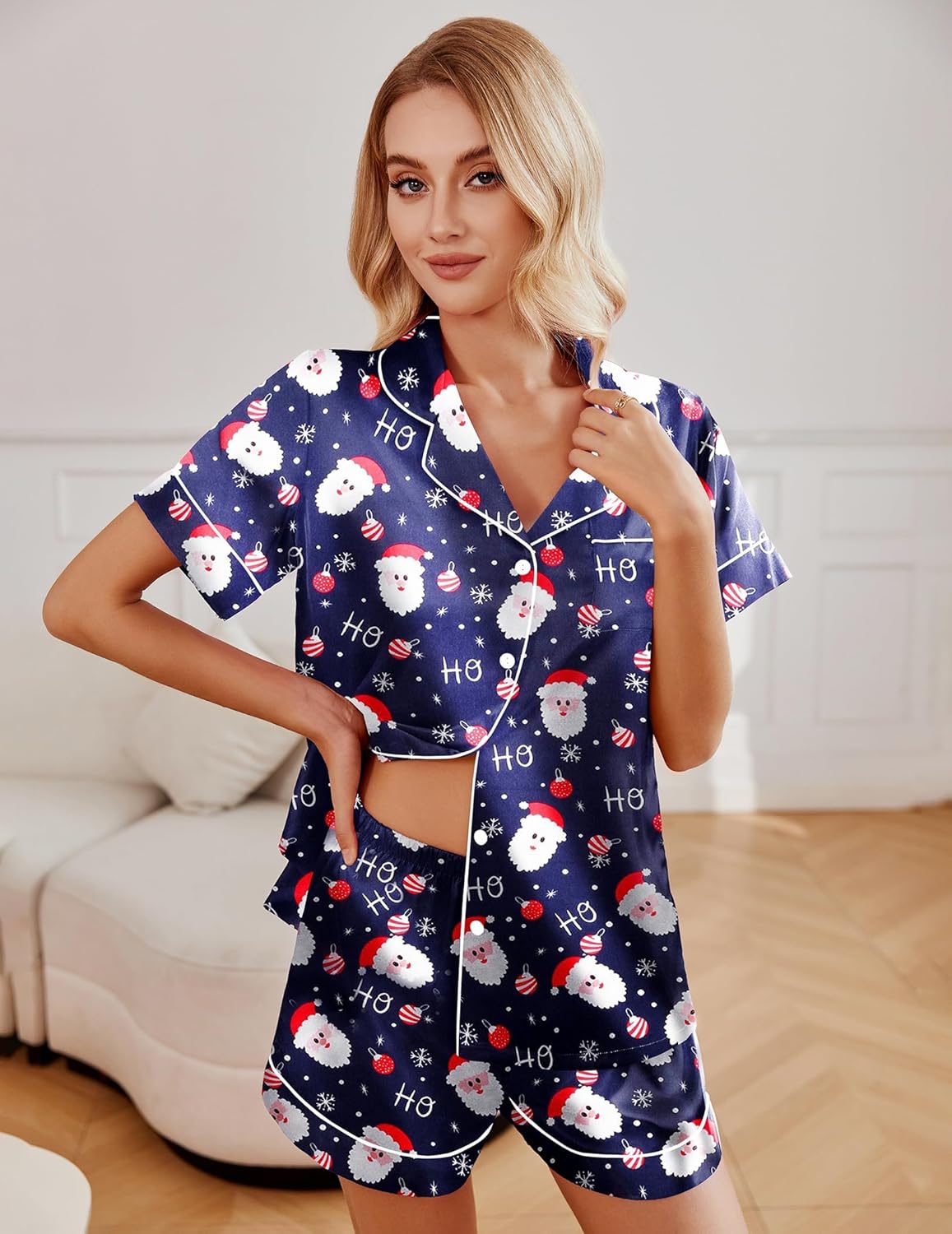 Ekouaer Pajamas for Women Set Silk Satin Pjs Shorts Sleepwear 2 Piece Loungewear S-XXL