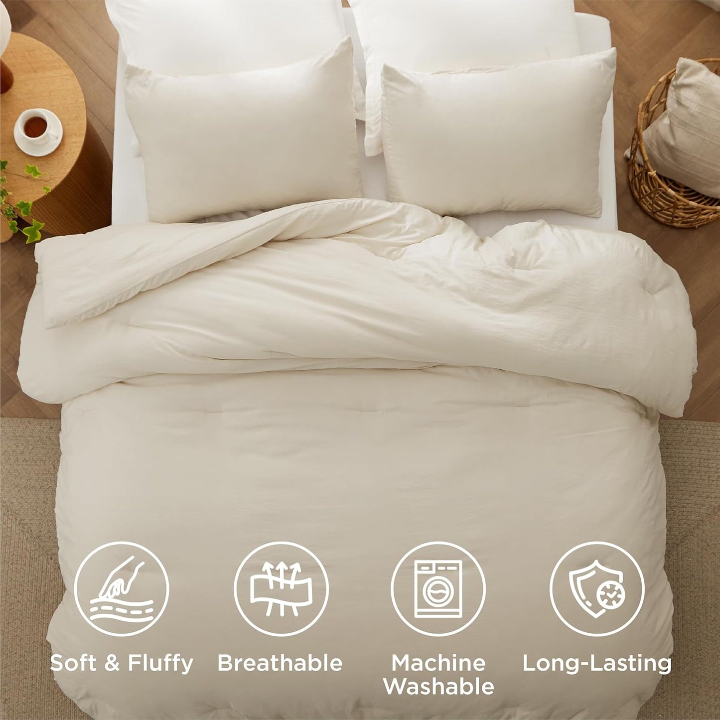 Bedsure Oversized King Size Comforter Set, Cream Soft Prewashed Bedding for All Seasons, 3 Pieces GentleSoft™ Bed Set, 1 Lightweight Comforter (120"x98") and 2 Pillowcases (20"x36")