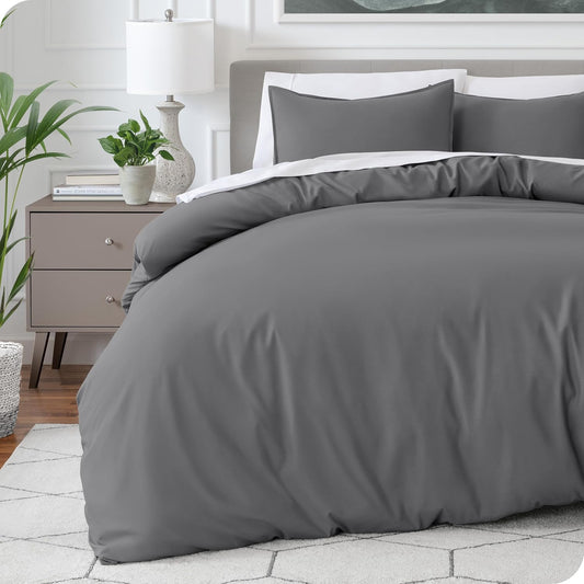Bare Home Bedding Duvet Cover Full Size - Premium 1800 Super Soft Collection - Lightweight, Cooling - Soft Breathable Bedding Duvet Cover (Full, Grey)