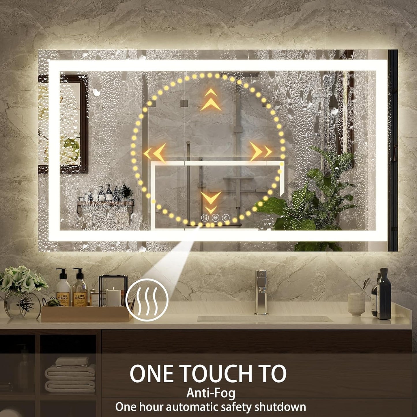 36"x 48"LED Bathroom Mirror, Backlit + Front Lit, LED Bathroom Mirror with Lights for Wall, 3 Colors, Anti-Fog, Dimmable Brightness, Memory Function, Tempered Glass