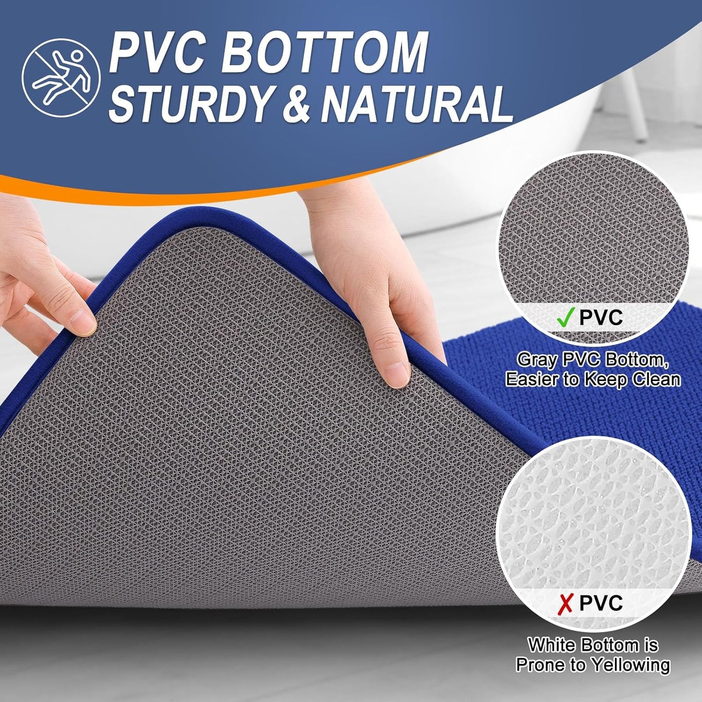 OLANLY Thick Memory Foam Bath Mat Rug 47x17, Extra Soft Absorbent Bathroom Rug, Quick Dry Bath Mats, Non-Slip, Machine Washable Carpet for Bathroom, Tub and Shower, Home Decor Accessories, Royal Blue