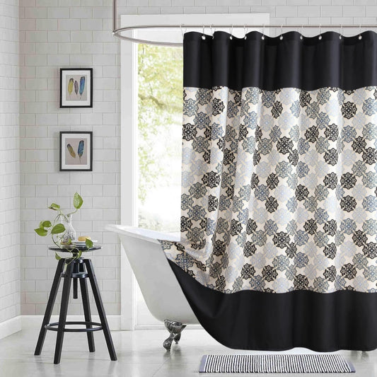 Fabric Shower Curtain, Black Beige Grey Boho Medallion Print Shower Curtains for Bathroom, 72" W x 72" H