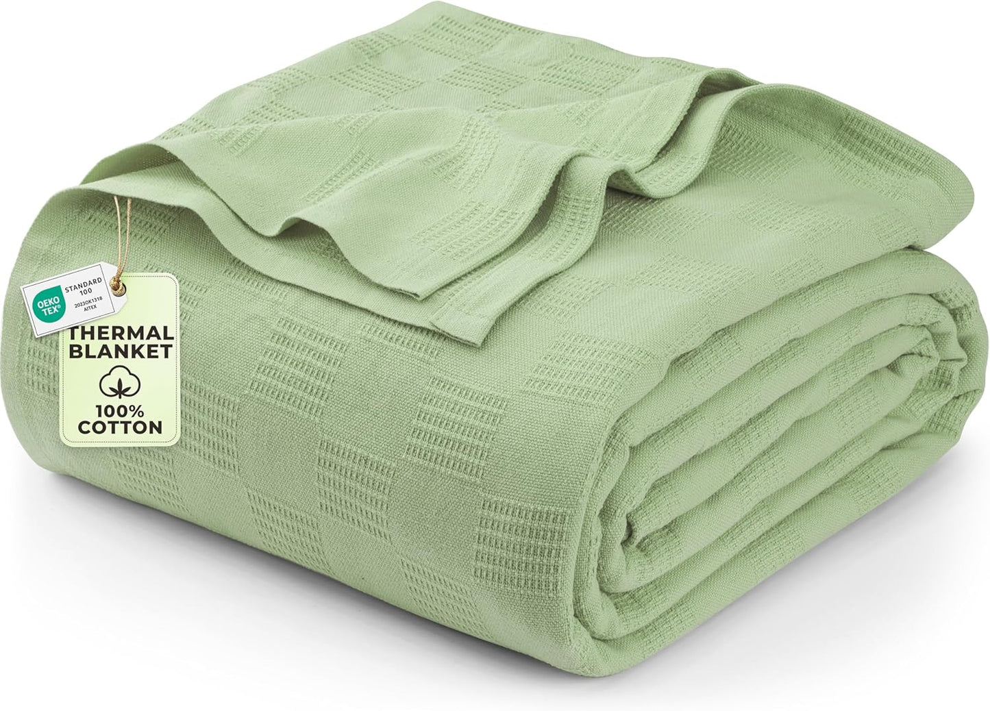Utopia Bedding Sage Green 100% Cotton Blanket [Twin Size - 90x72 Inch] 350GSM Lightweight, Soft and Breathable Thermal Blanket for All Seasons