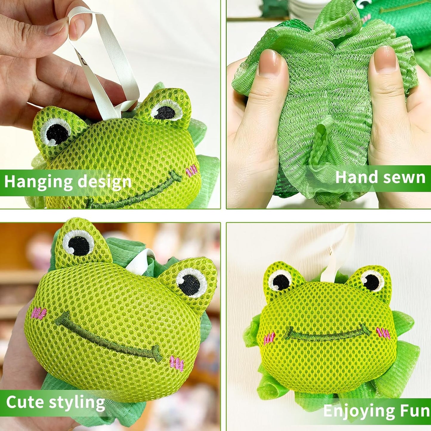 Shower Loofah Sponges for Kids,Cute Frog and Octopus Shape Toddler Bath Exfoliating Body Scrubber Mesh Loofahs Sponge[2 Pack],Designed for Baby Women Boys and Girl