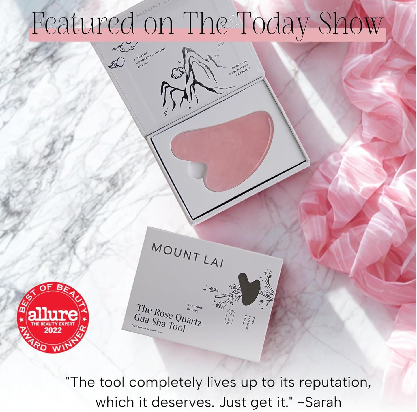Mount Lai Rose Quartz Gua Sha Facial Tool – The Stone of Graceful Radiance – 100% Genuine Rose Quartz Stone Face Sculpting Tool for Lymphatic Drainage, Puffiness Reduction & Graceful Beauty