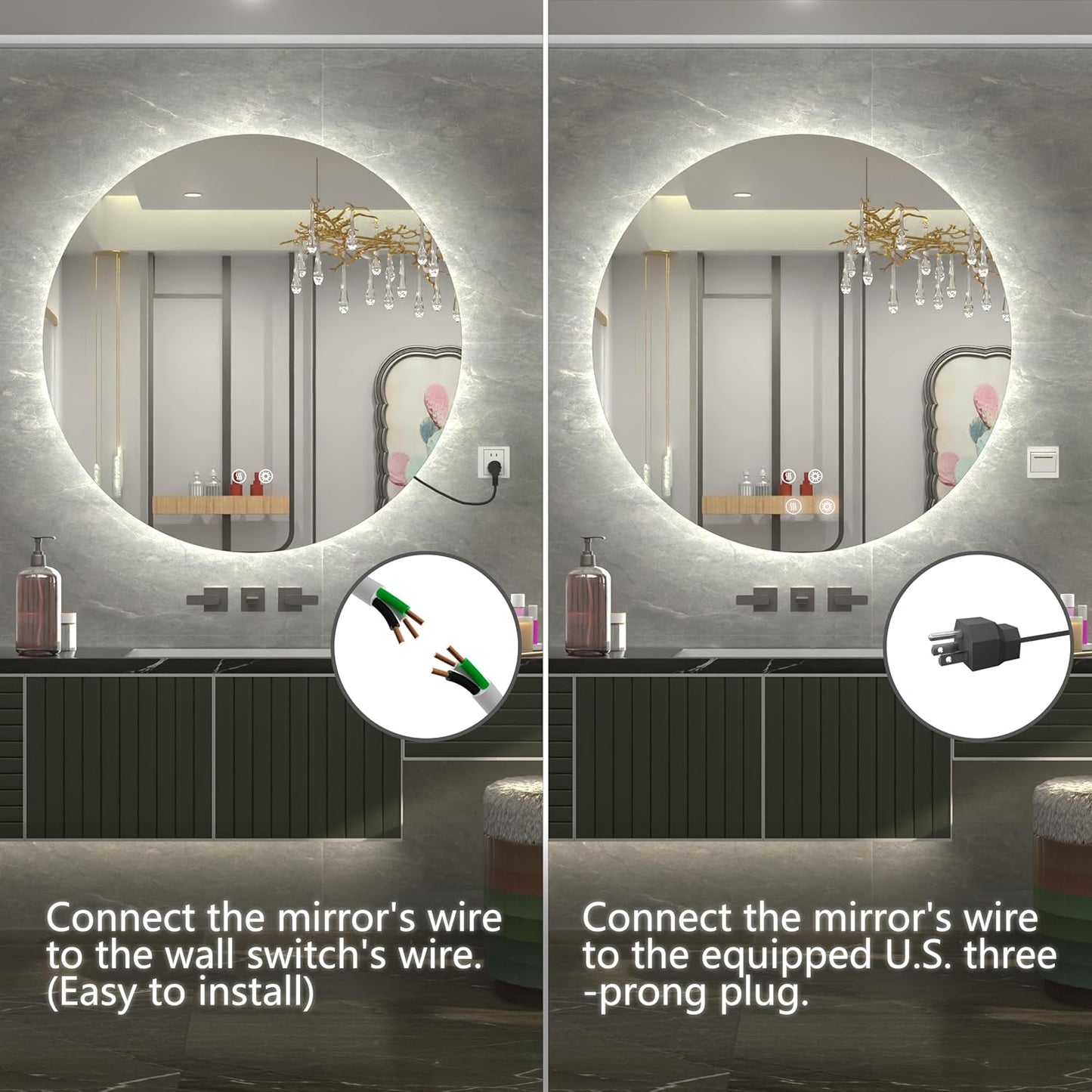 40 inch Large Round Vanity Mirror with LED Lights for Bathroom, Dimmable Backlit & 3 Color Temperatures (3000K/4500K/6000K), Anti-Fog, 5MM HD Glass, Memory, Frameless