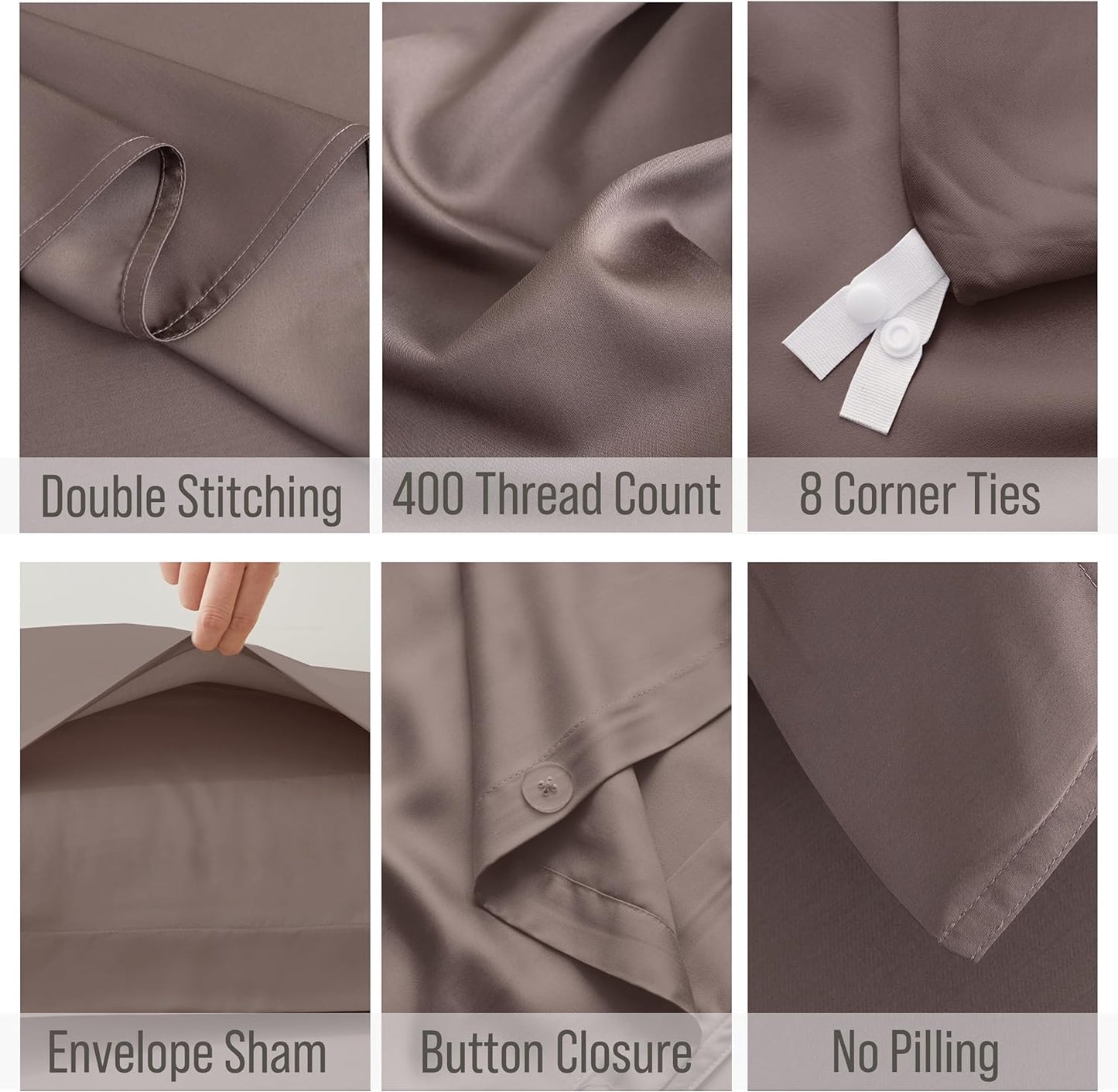 Bella Coterie Luxury Bamboo Viscose King Size Duvet Cover Set | 100% Organically Grown | Corner Ties | Ultra Soft | Cooling | Two Pillow Shams | 106 x 94 | No Insert [Mocha]