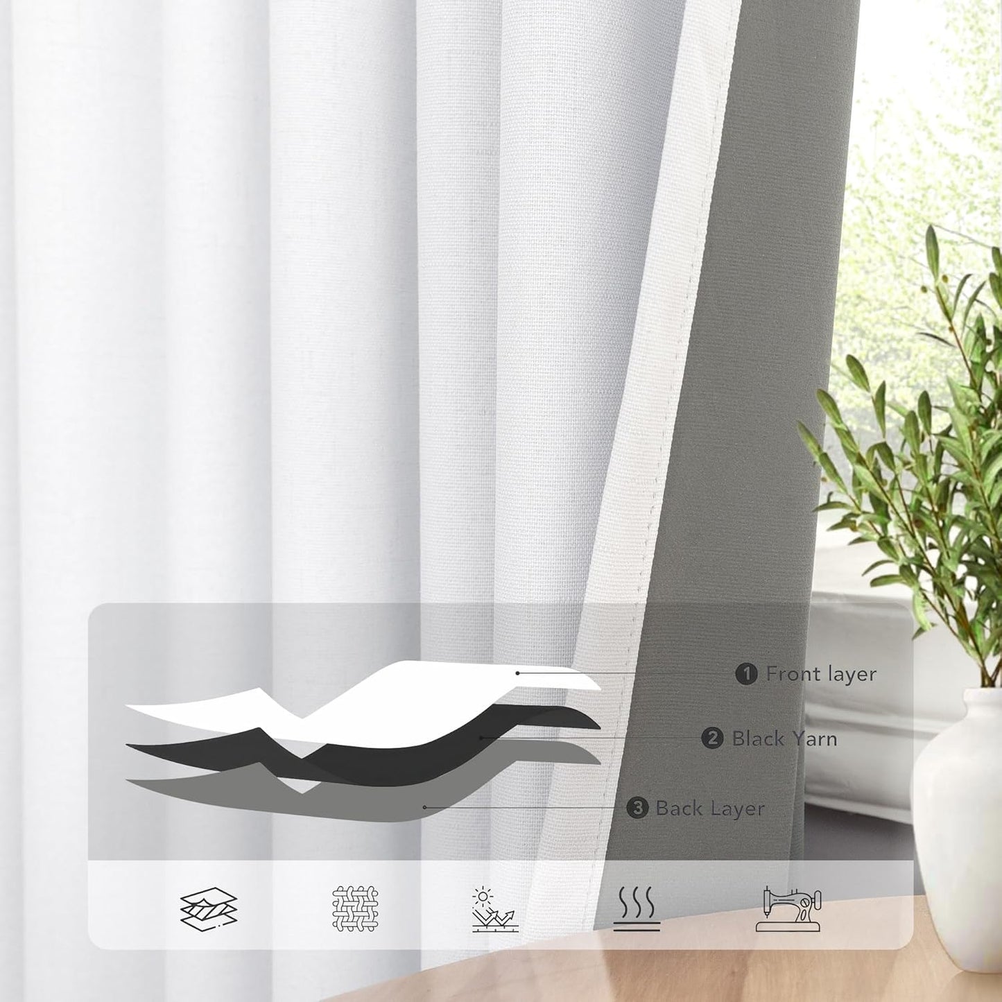 Custom Made Curtains 104 Inches Long 2 Panels Set 100 Percent Blackout Curtain Linen Textured Traverse Light Blocking Drapes for 103 Inch Window Living Room Darkening Nursery 104 Length Back Tab White