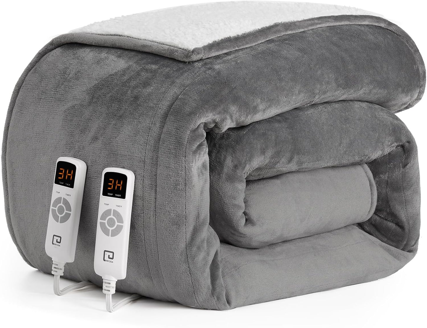 EHEYCIGA Heated Blanket Electric Blanket King Size - Heating Blanket with 9 Heating Levels & 10 Hours Auto Off, Soft Cozy Sherpa Washable Dual Control Blanket with Fast Heating, 90 x 100 Inches