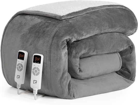 EHEYCIGA Heated Blanket Electric Blanket Queen Size - Heating Blanket with 5 Heating Levels & 10 Hours Auto Off, Soft Cozy Sherpa Washable Dual Control Blanket with Fast Heating, 84 x 90 Inches, Grey