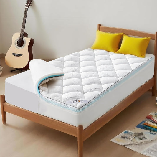 Bedlore 4-Inch Twin XL Mattress Topper for Back Pain - Dual Layer Medium Support (2" Gel Memory Foam + 2" Cooling Fluffy Pillow Top Pad), Breathable & Pressure Relief (White)