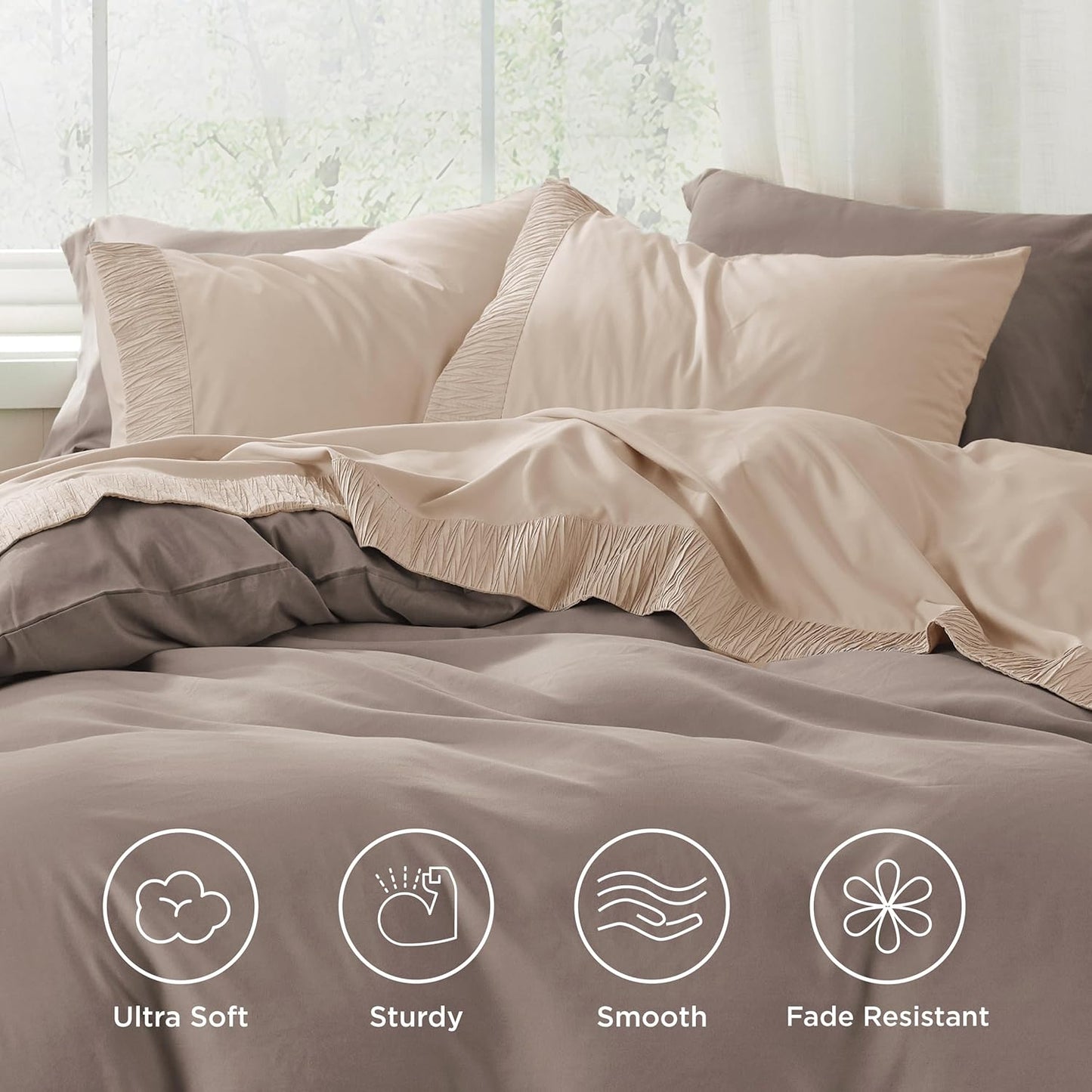 Bedsure King Size Sheets Set - 4 Pieces Soft King Sheets - Breathable & Cooling - Hotel Luxury - Easy Care Polyester Microfiber Bedding for Women, Men, Beige