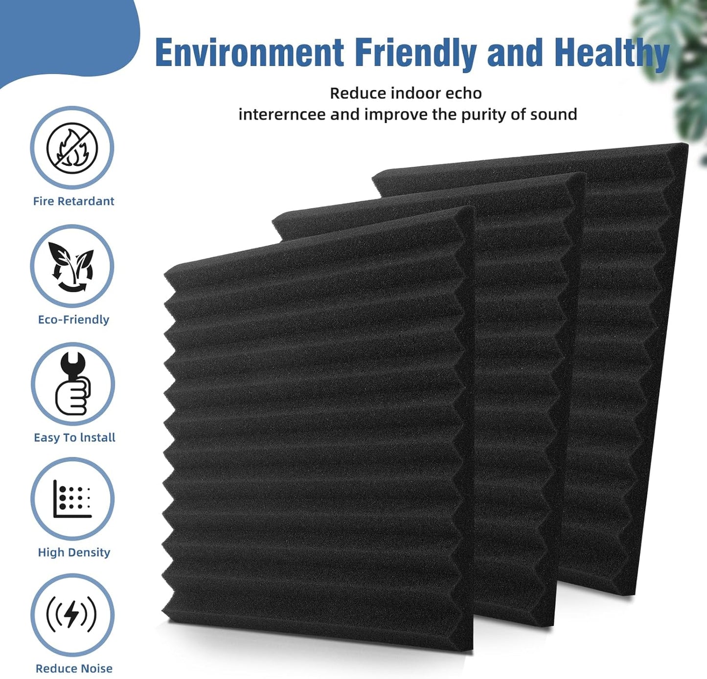 52 Pack Acoustic Panels 1 X 12 X 12 Inches - Studio Foam Wedges High Density Panel Soundproof Foam for Walls - Home Office