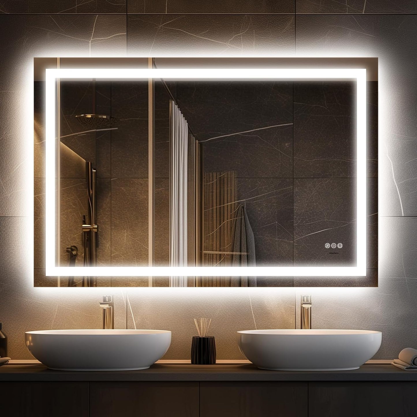 32x48'' LED Bathroom Mirror with Light, Frameless, Dimmable Front & Backlit, Anti-Fog, Distortion Free, Light Memory, Tempered and Shatter-Proof Wall Mounted Vanity Silver Coating Mirror