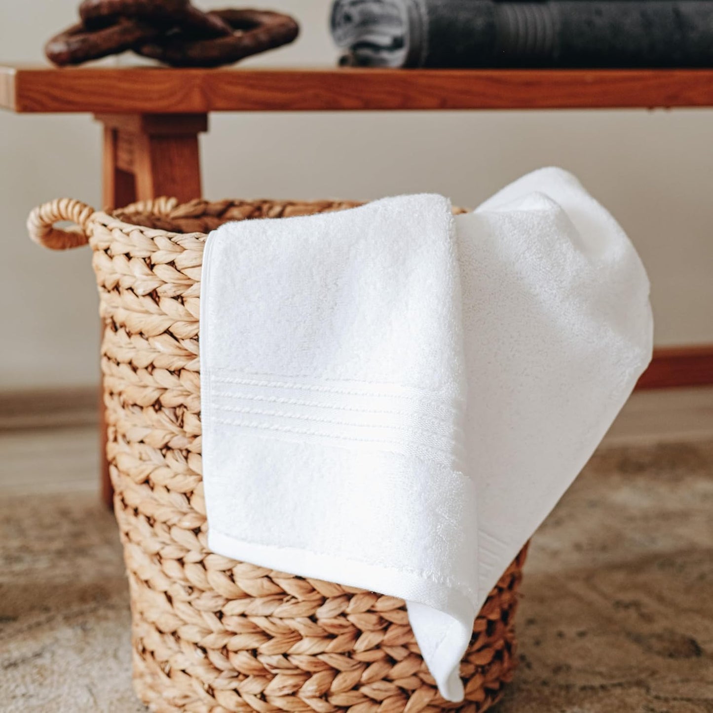 Milara Turkish Super-Plush Bathroom Hand Towels Set 2-Piece | Premium Cotton Hand Towels Set Absorbent, Durable with Hanging Loops | White Color Hand Towel, (16 x 30 Inches)