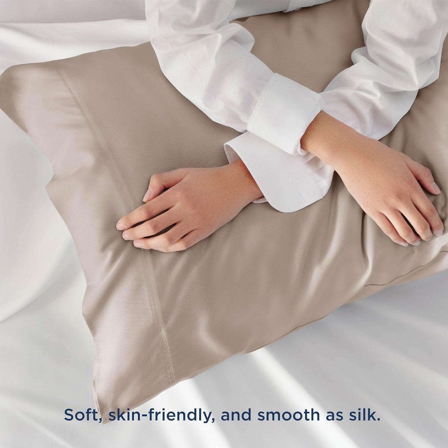 Bedsure Pillow Cases Standard Size, Cooling Pillow Cases, Rayon Derived from Bamboo Taupe Pillowcases Standard Set of 2, Breathable & Soft Bedding Pillow Covers with Envelope Closure, 20x26 Inches
