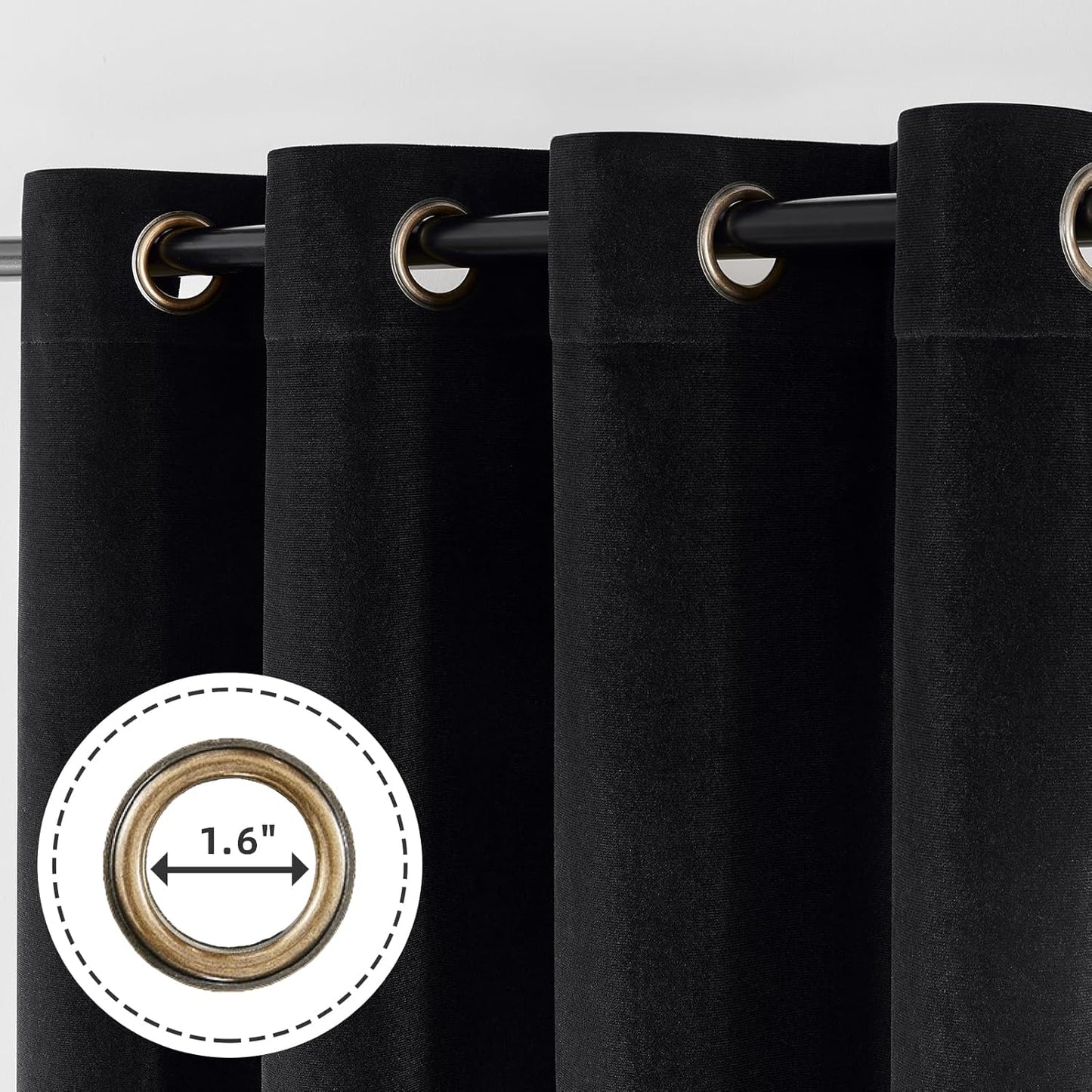 Joydeco Black 100% Blackout Curtains 108 Inch 2 Panels, Luxury Thermal Insulated Black Velvet Curtains for Bedroom Living Room, Soundproof Blackout Window Drapes, Grommet Top (52W x 108L)