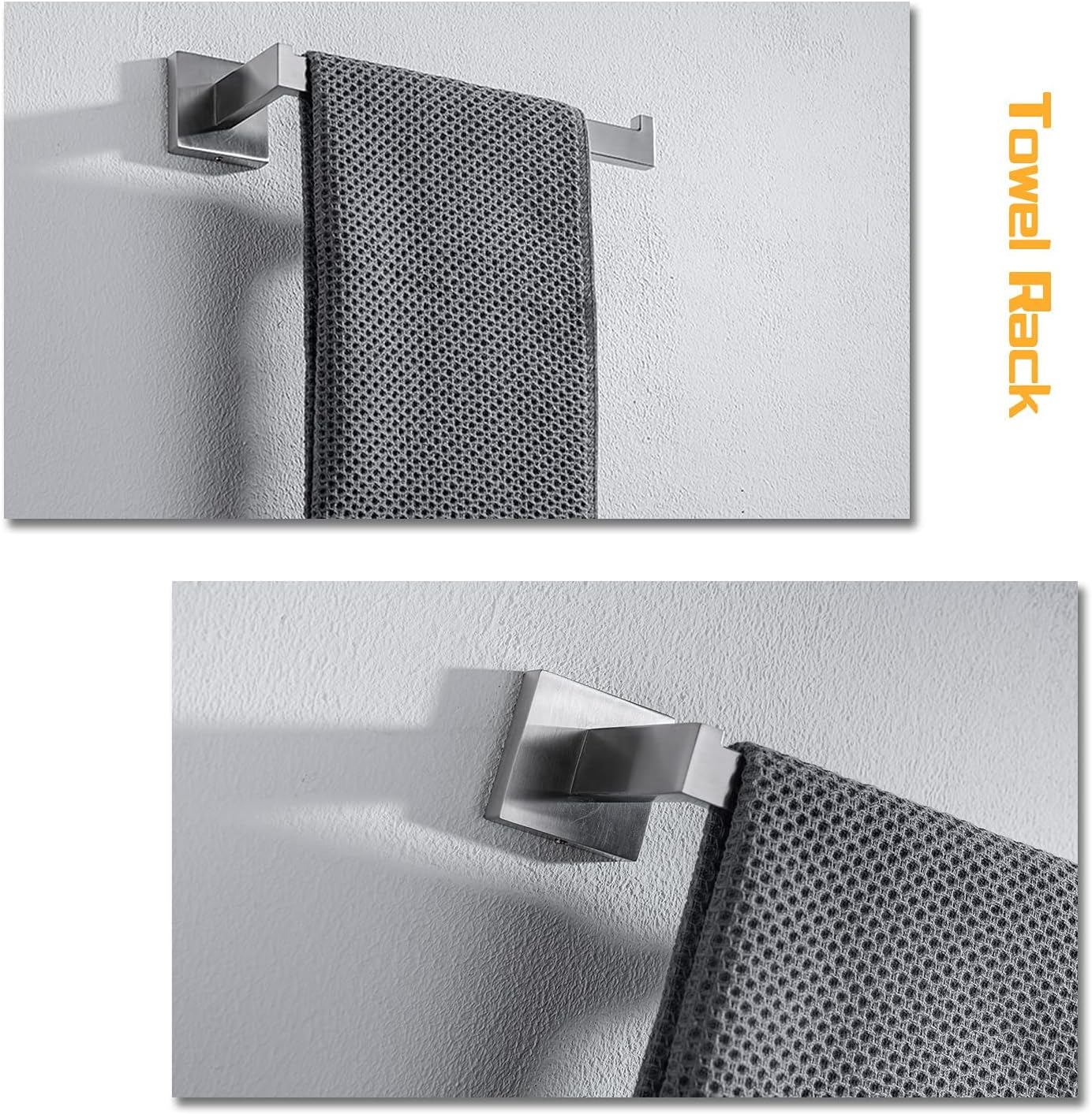 4-Piece Bathroom Hardware Set, Towel Rack Towel Bar Towel Holder Toilet Paper Holder Brushed Nickel Towel Hooks Modern Square Stainless Steel Wall Mounted Bathroom Accessories Set, 23inch