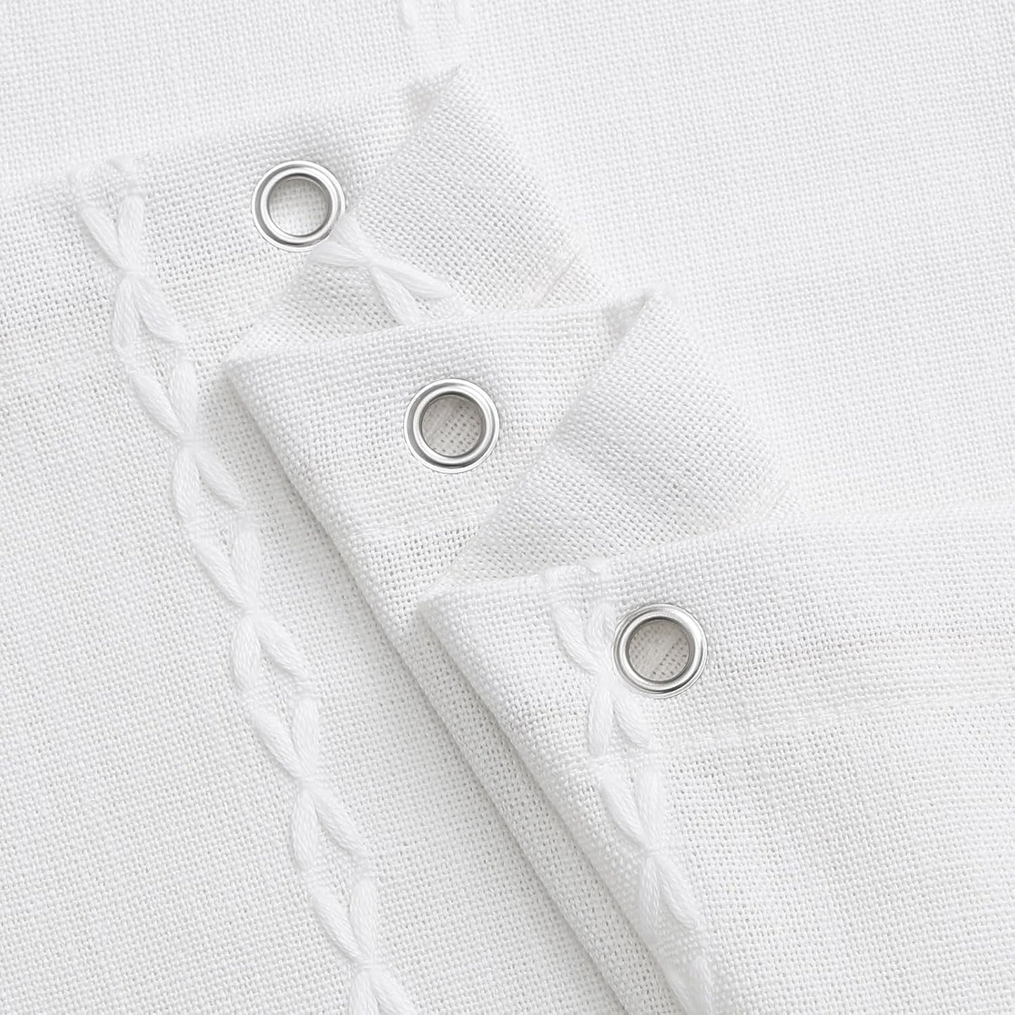 MitoVilla Boho Extra Long Shower Curtain 72 x 96, White Modern Farmhouse 96 inch XL Polyester Linen Texture Tassel Fabric Shower Curtain Set with Hooks for Cottagecore Country Bathroom Decor,White