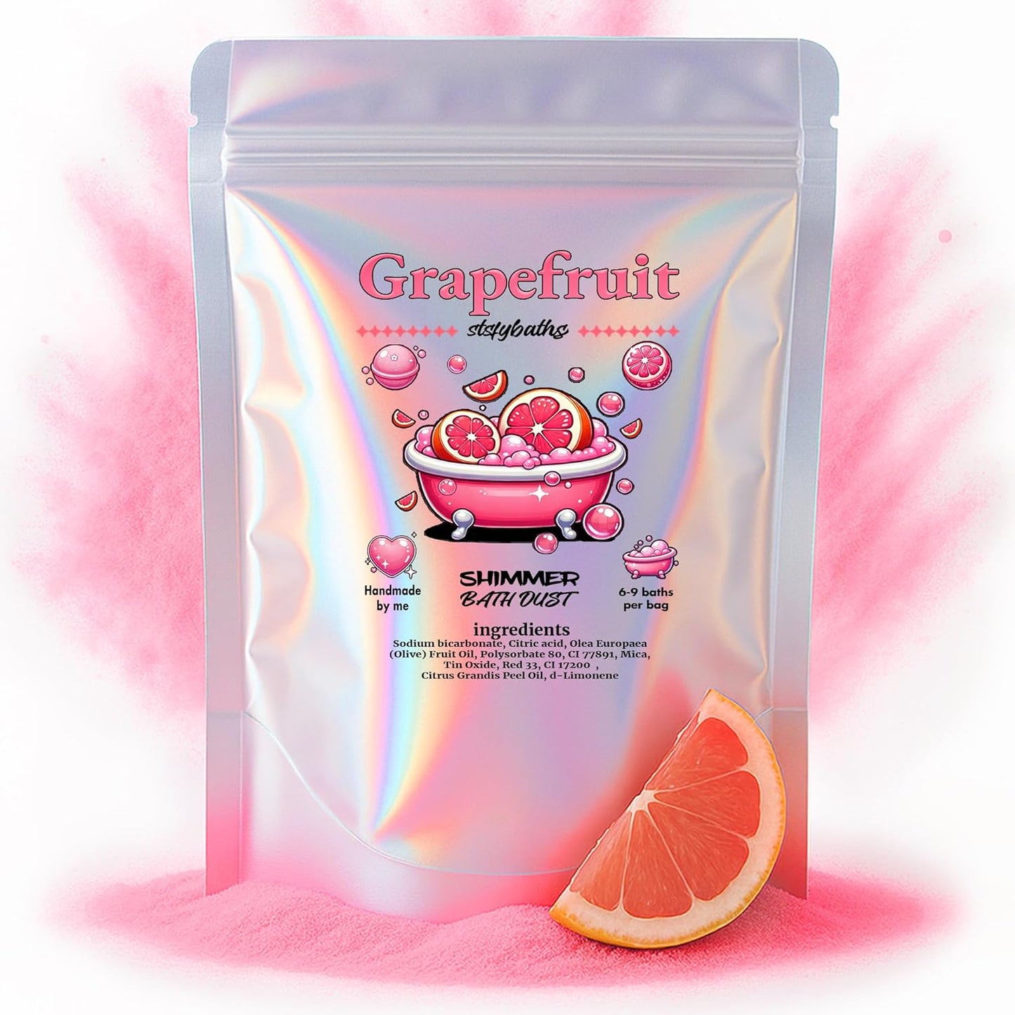 Pink Grapefruit Shimmer Bath Bomb in A Bag - Handmade Essential Oil Scented Bath Bombs for Women,Kids and Men - Bulk Bathbomb Fizzies Perfect for Boys and Girls All Ages (Large, Pink)