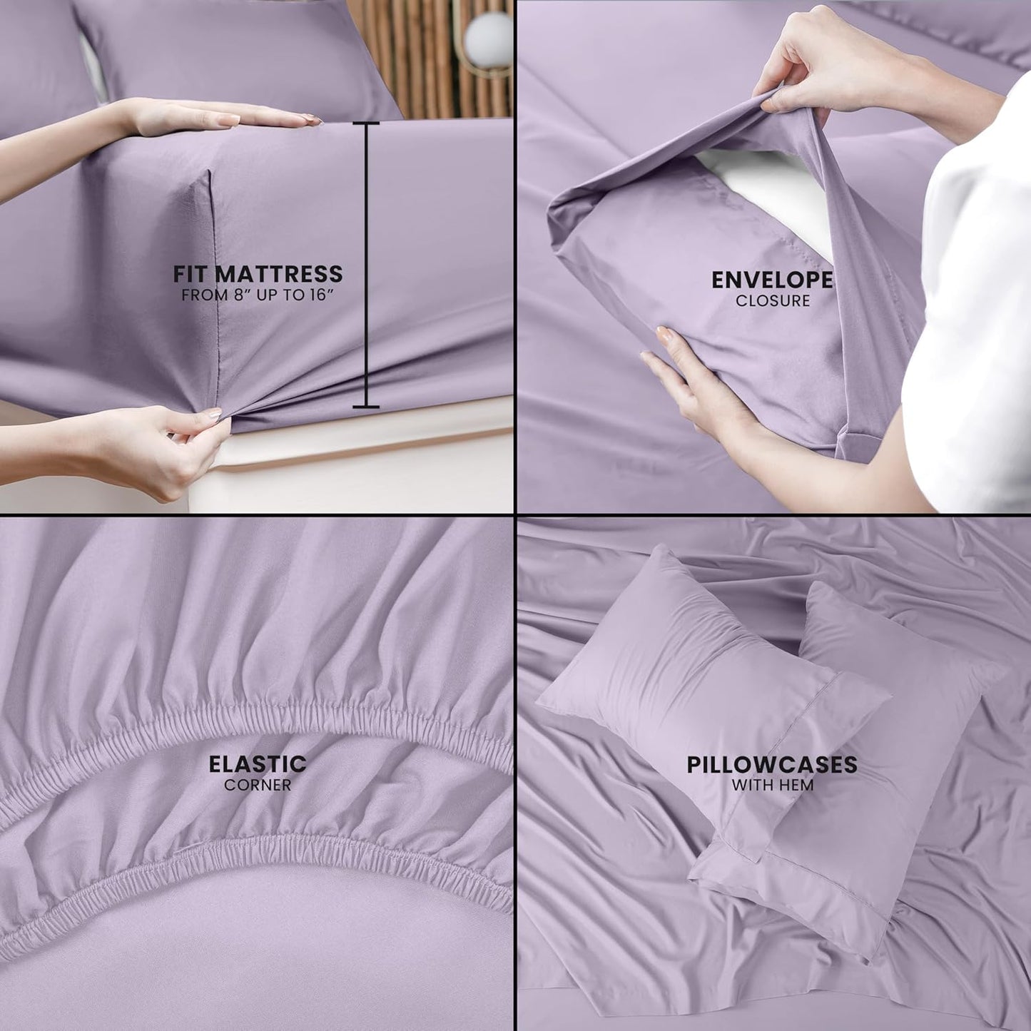 Utopia Bedding King Sheet Set – 4 Piece Bed Sheets for King Size Bed, Soft and Breathable Microfiber, Includes 1 Fitted Sheet, 1 Flat Sheet and 2 Pillowcases (Lavender)