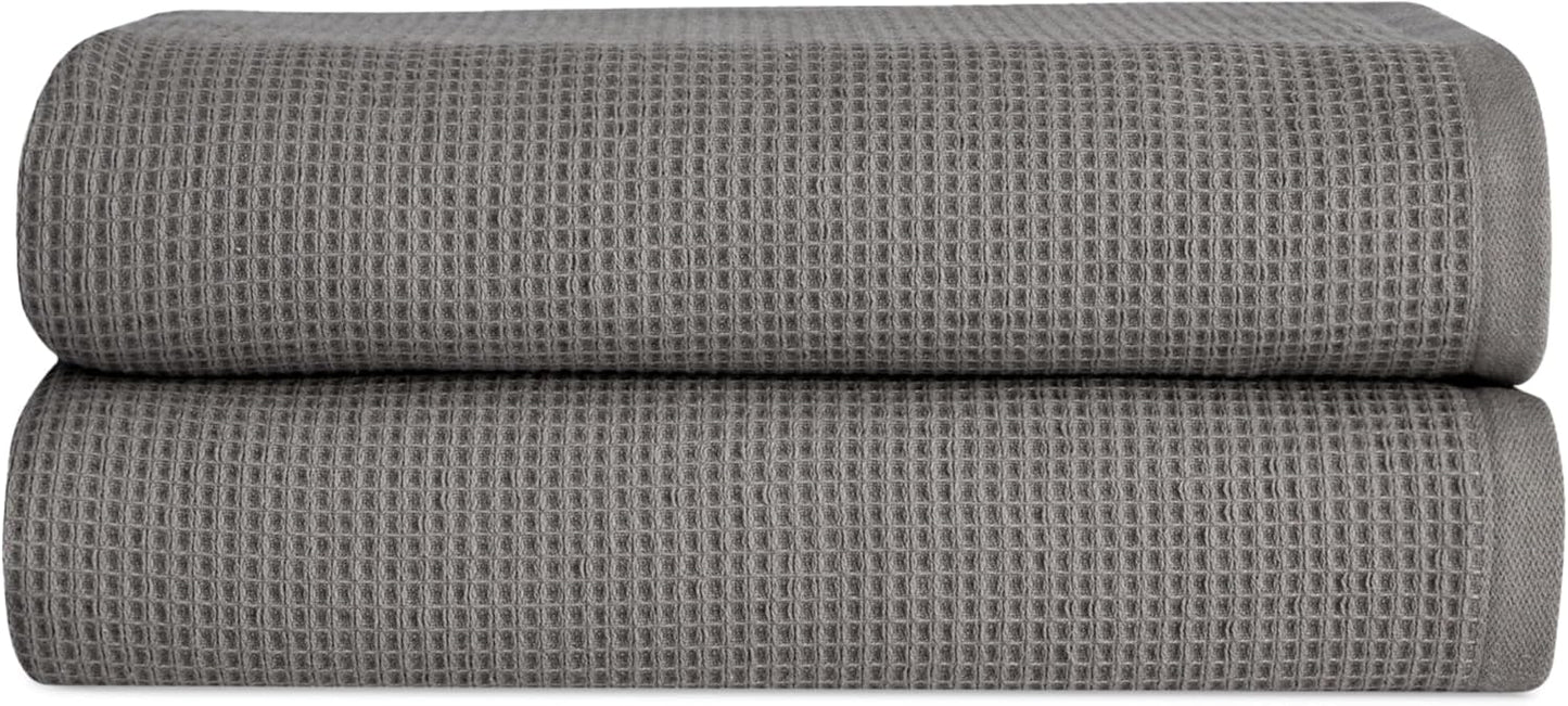 Cozy Earth Waffle Bath Sheets - 60% Cotton 40% Viscose from Bamboo Bath Sheets 40 x 65 Inches - Soft & Absorbent Terry, Reversible Mini Textured Waffle & Weave Pattern - 2 Pack