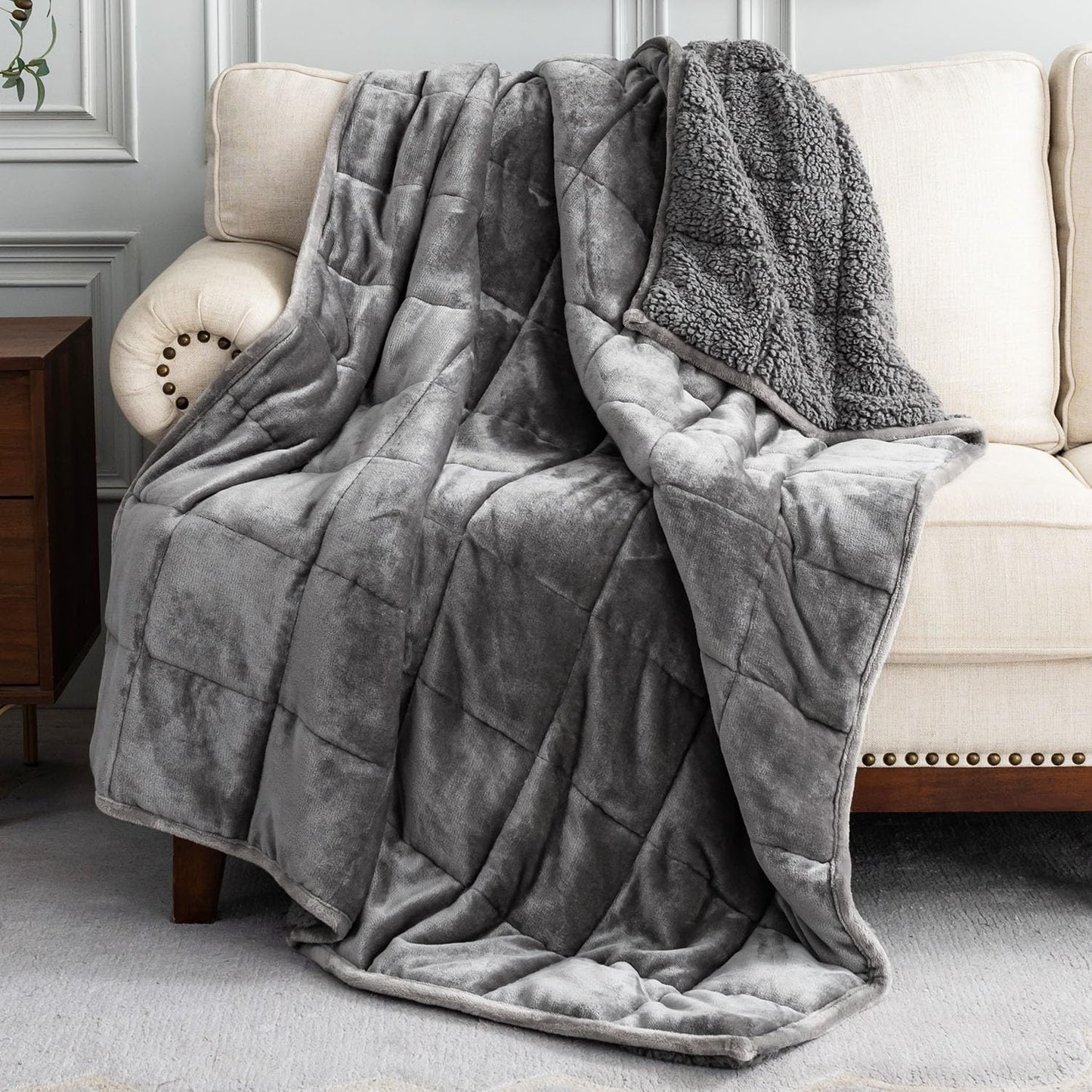 Uttermara Weighted Blanket Queen Size 25lbs 60x80 Inches, Sherpa Weighted Blankets for Adult, Soft Warm Sherpa & Cozy Fleece, Heavy Blanket for Calming and Sleep, Grey