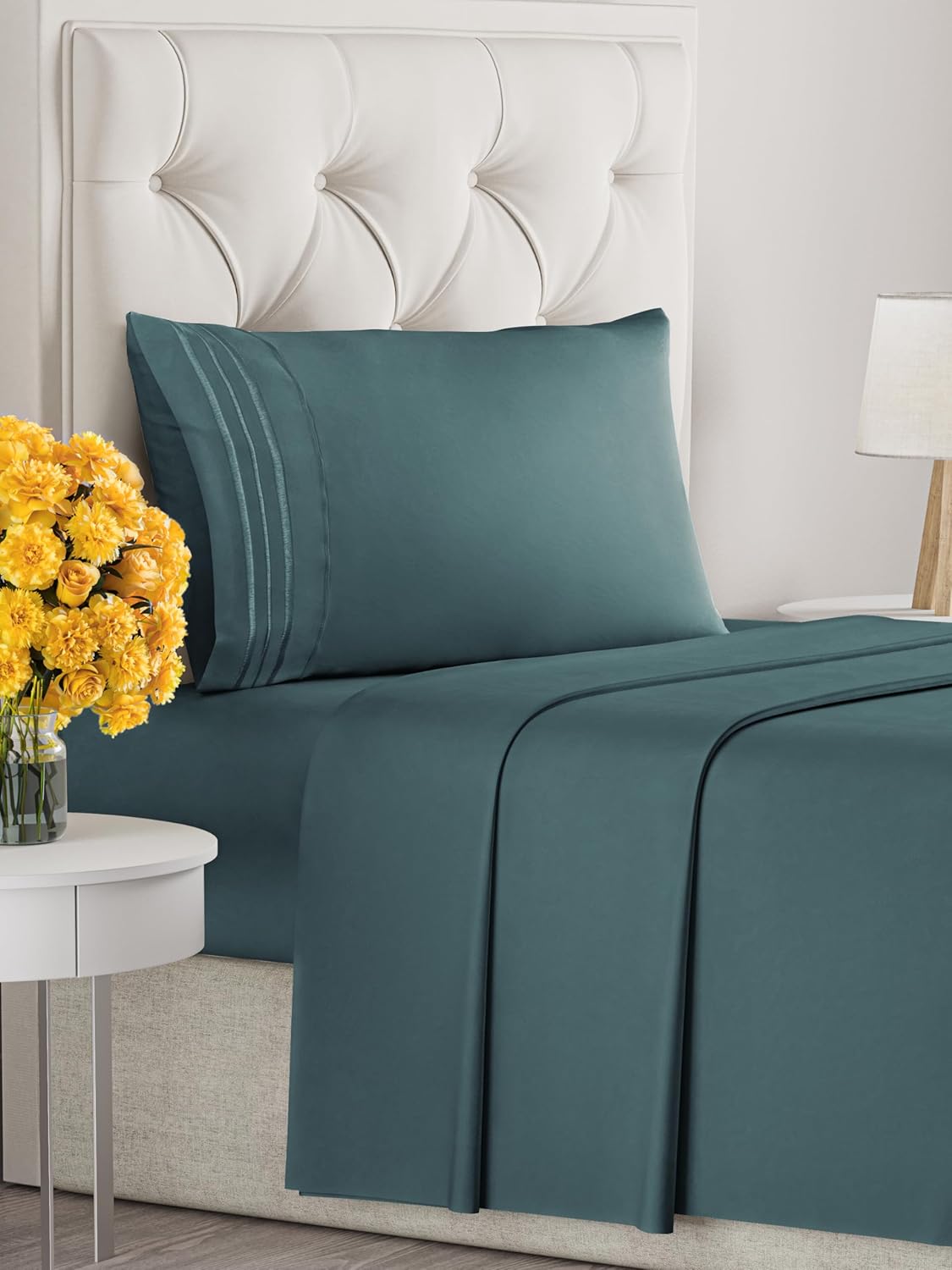 Twin Size 3 Piece Sheet Set - Extra Soft, Breathable & Cooling Sheets - Hotel Luxury Durable Bed Sheets for Women & Men - Deep Pockets, Easy-Fit & Wrinkle-Free Sheets - Deep Teal Oeko-Tex Bed Sheets
