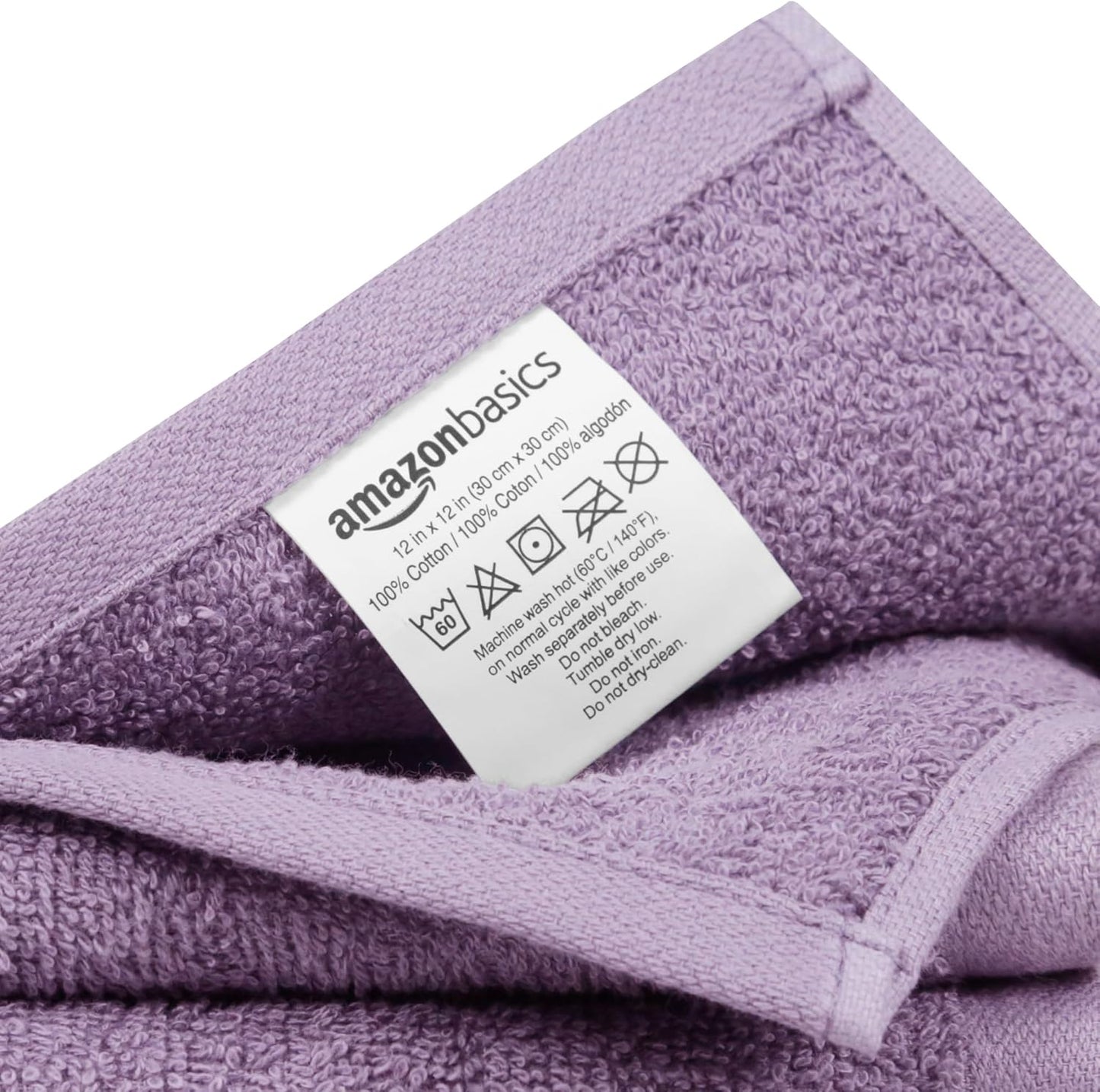 Amazon Basics washcloth for bathroom, 100% Cotton Extra Absorbent , Fast Drying - salon towels - 24-Pack, Petal Pink, Lavender, White, 12 x 12 in