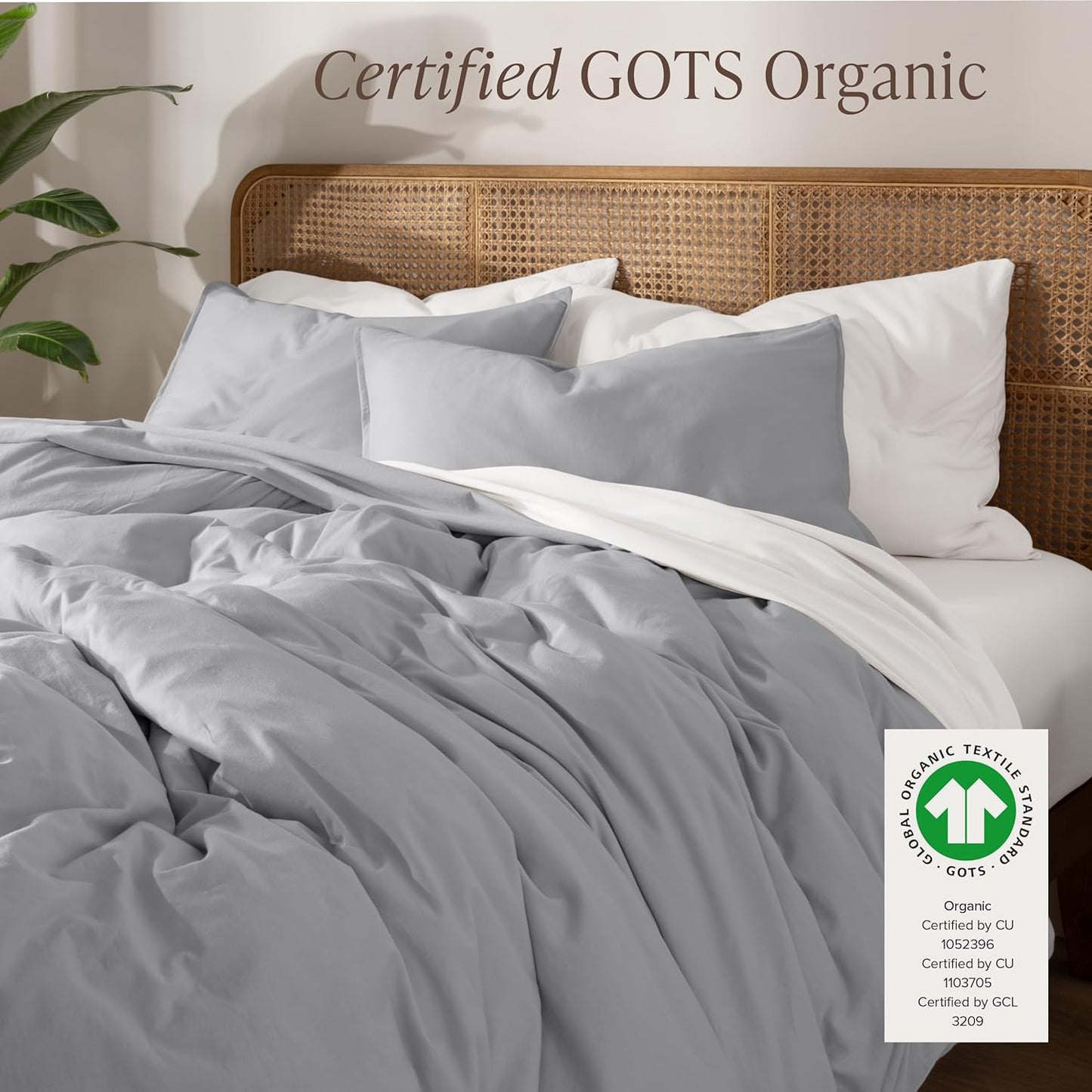 Bare Home 100% Organic Cotton Jersey Duvet Cover Set - Ultra Soft - 100% Cotton - 3pcs - Corner Ties - Button Closure - Bed Duvet Cover & Pillow Shams (King/Cal King, Light Grey)