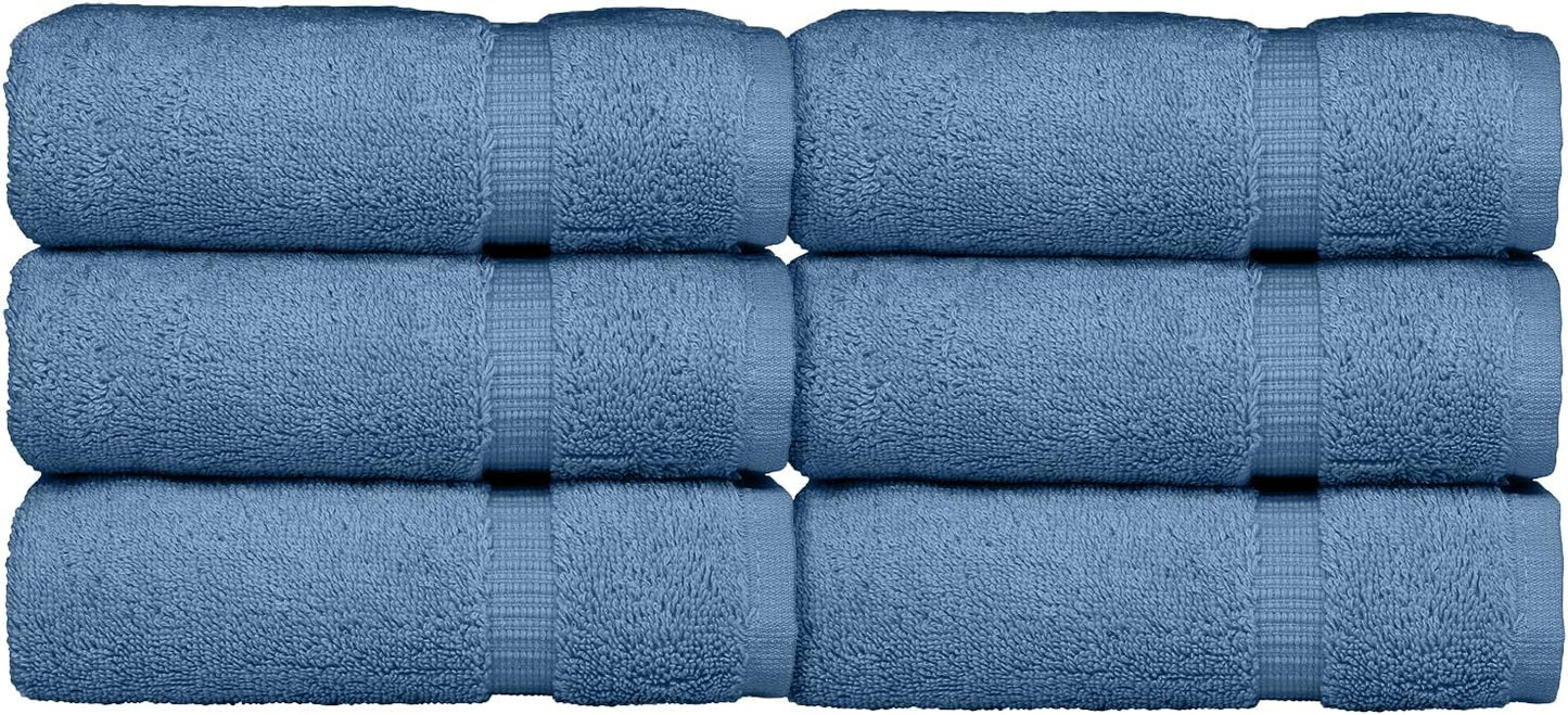Luxury Hotel & Spa Collection, 100% Turkish Cotton 700 GSM Cloth, for Body wash, Makeup Remover & Facial Cleaning, Baby, face, Dobby Border Soft washcloths Towel Set 13" X 13", Wedgewood, Set of 6
