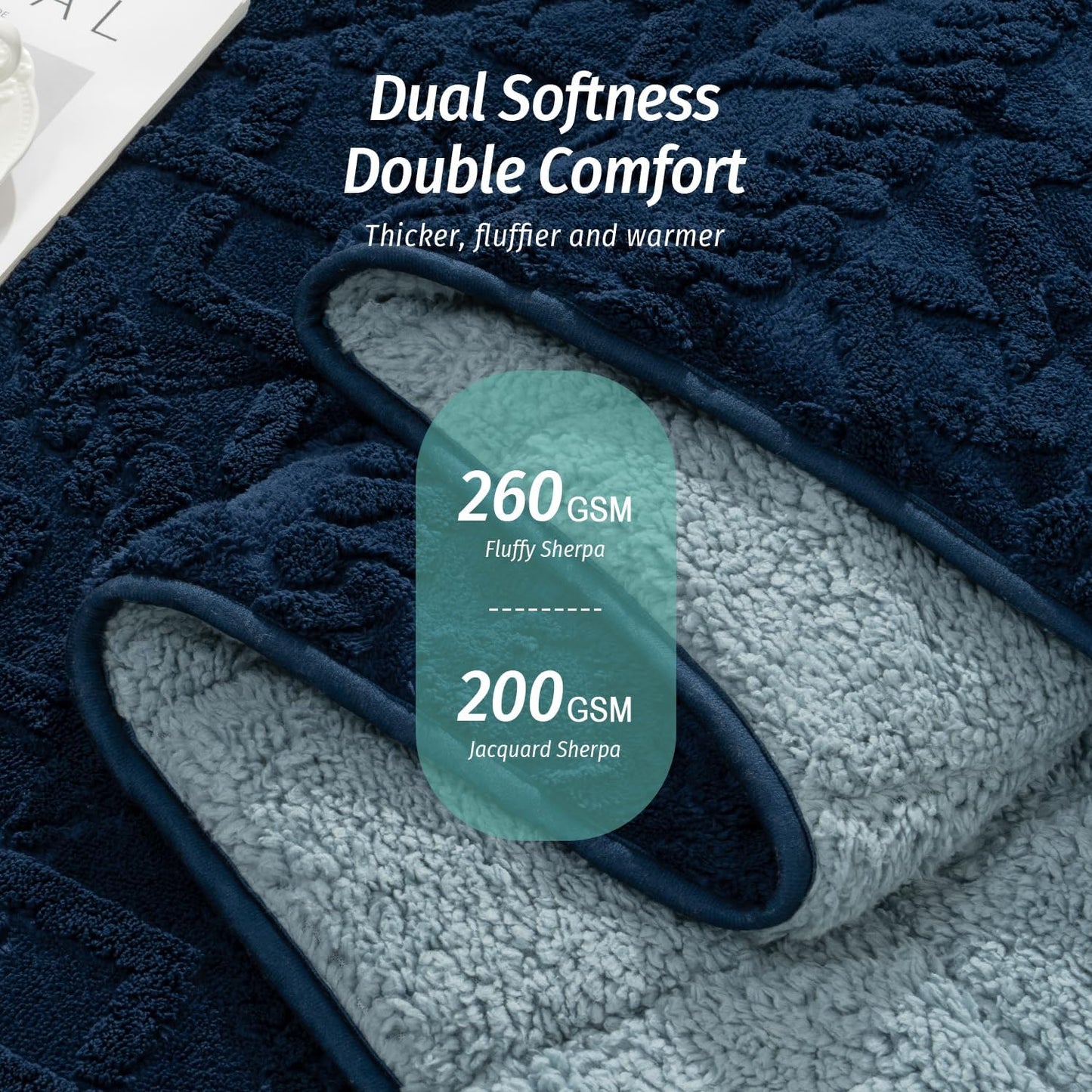 Wemore Weighted Blanket for Adults Twin Size 15 lbs, Dual Sided Soft Fuzzy Jacquard Sherpa Weighted Blankets for Sleeping, Cozy Fluffy Knitted Heavy Blanket for Couch Bed, Navy Blue, 60 x 80 inches