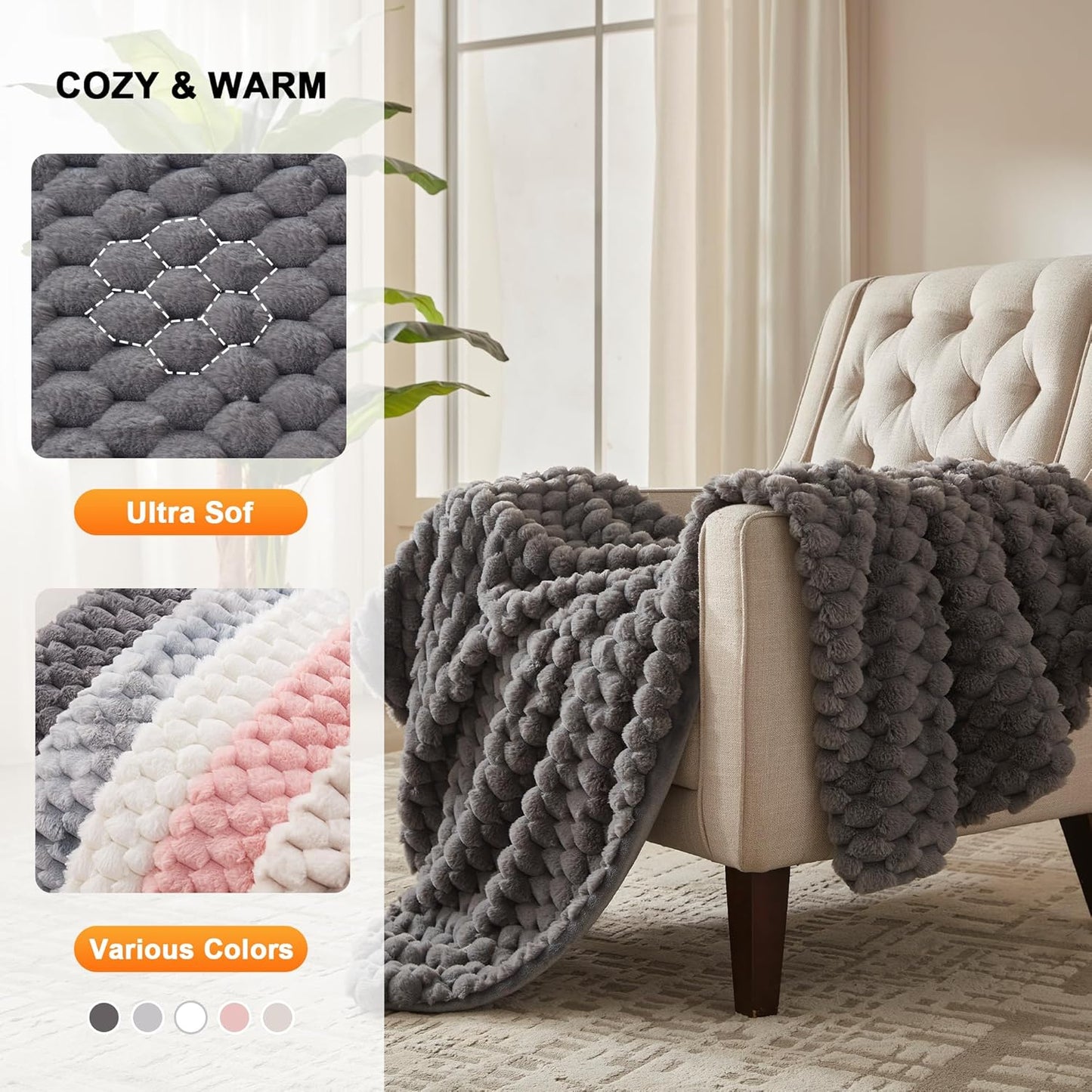 Heated Throw Blanket - Fast Heating 3D Jacquard Electric Heated Blanket, Cozy Heating Blanket with 6 Heating Settings & 4 Hours Auto-Off, Machine Washable, 50"x60", London Grey