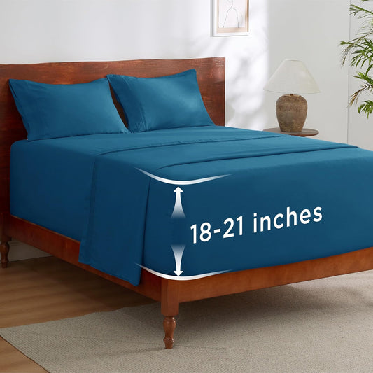 Bedsure Deep Pocket King Sheet Set - Fits Mattresses Up to 21 Inches Thick - 4 Piece GentleSoft Bed Sheets, Moisture Wicking, Soft & Cooling Bedsheet & Pillowcases, Easy & Secure Fit, Teal Blue