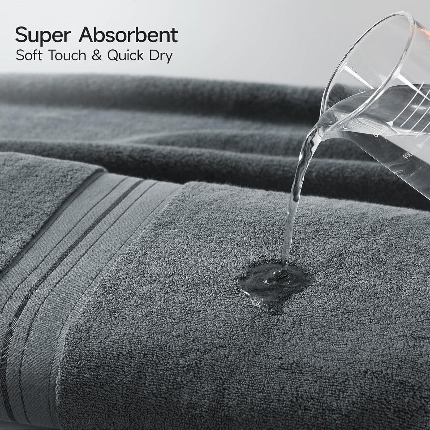 REDKISS 100% Cotton Bath Towels Set of 4, Extra Large Bath Sheets 27 X 59 Inches, 600 GSM, Quick Dry, Ultra Soft & Super Absorbent Bathroom Towel Sets for Bathroom, Gym, Spa, Pool & Hotel, Dark Grey