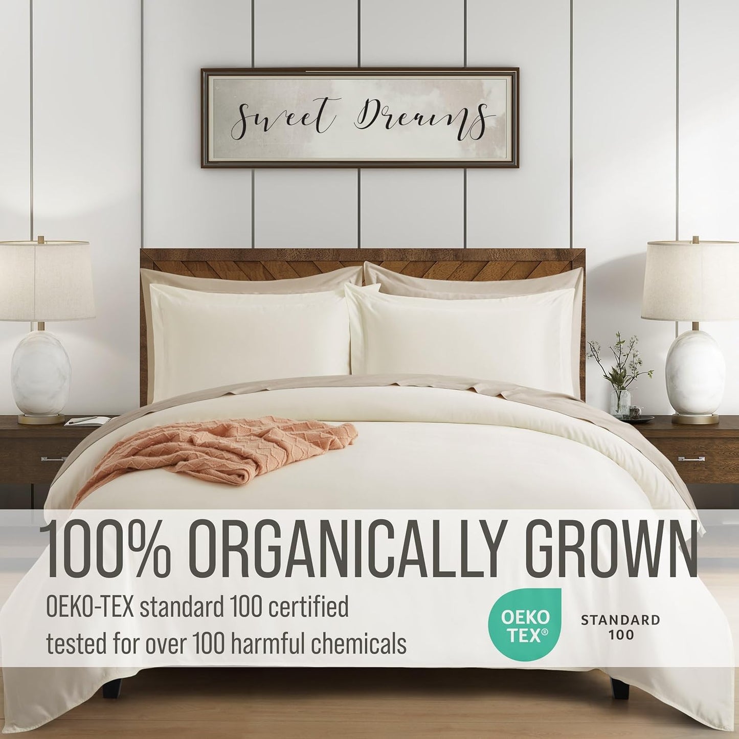 Bella Coterie Luxury Bamboo Viscose King Size Duvet Cover Set | 100% Organically Grown | Corner Ties | Ultra Soft | Cooling | Two Pillow Shams | 106 x 94 | No Insert [Ivory]