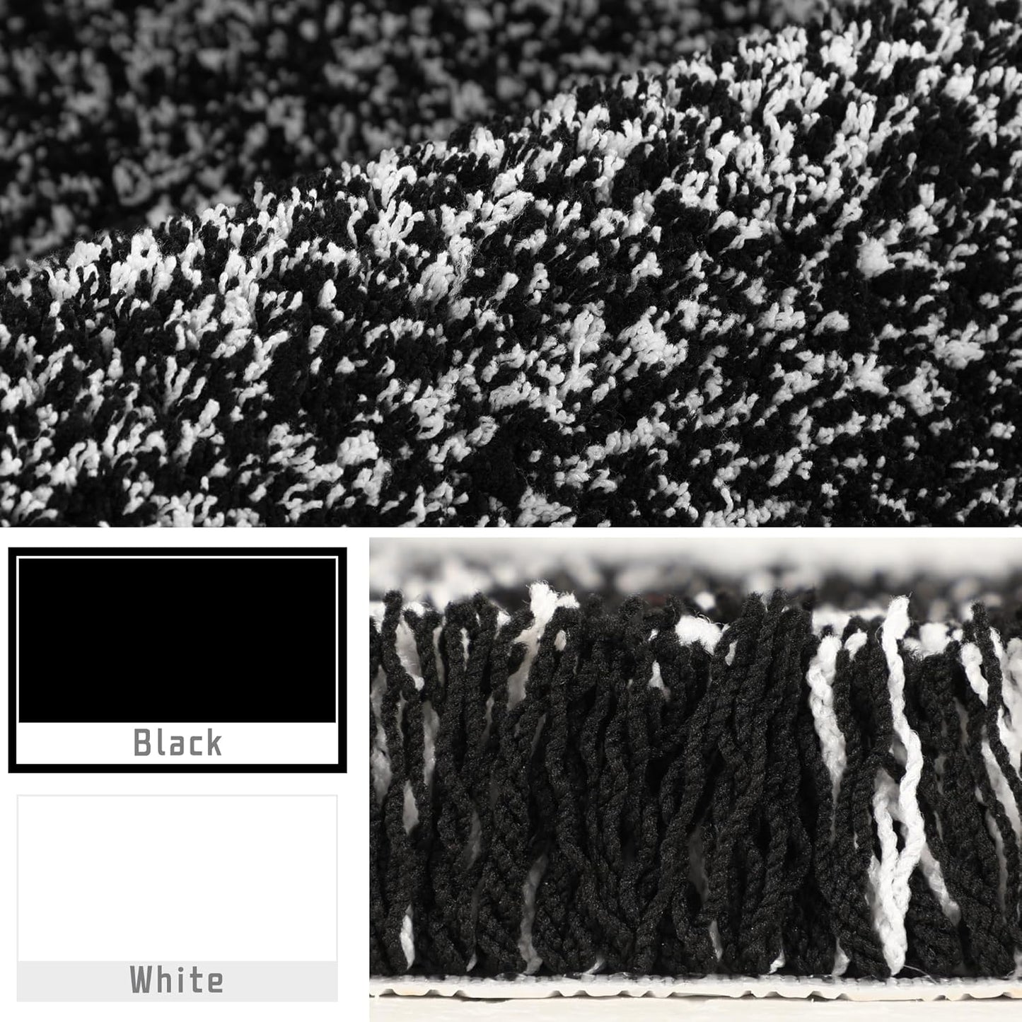 Yimobra Toilet Rugs U Shaped Washable 24x20, Ultra Soft and Water Absorbent Bath Mats, Non Slip Fluffy Shaggy Luxury Microfiber Contour Bath Rugs for Toilet, Dry Quick, Black and White