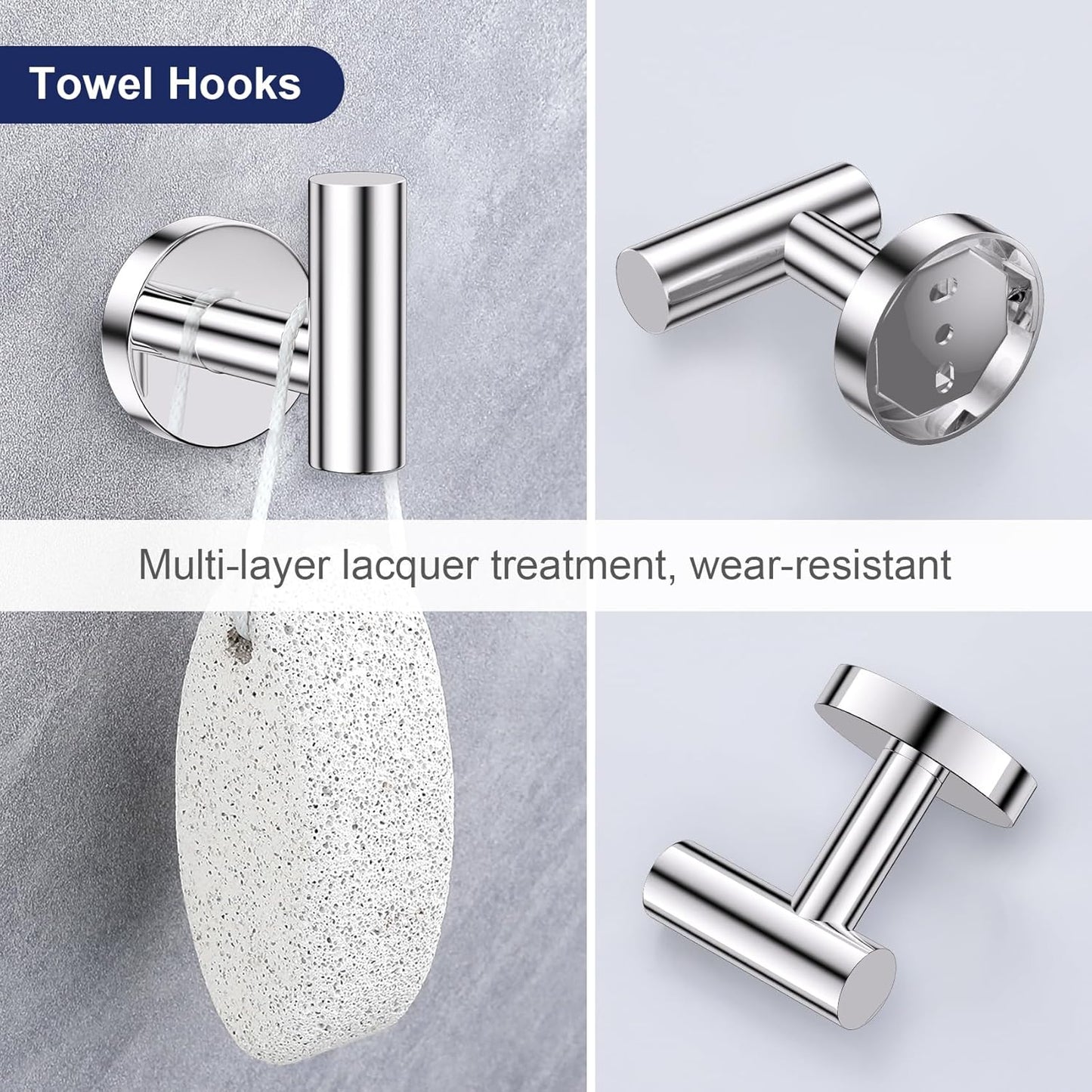 Lairuier 5 Pieces Polished Chrome Bathroom Accessories Set, SUS304 Stainless Steel 24 Inch Bath Towel Bar Set, Round Toilet Paper Holder Set Wall Mounted