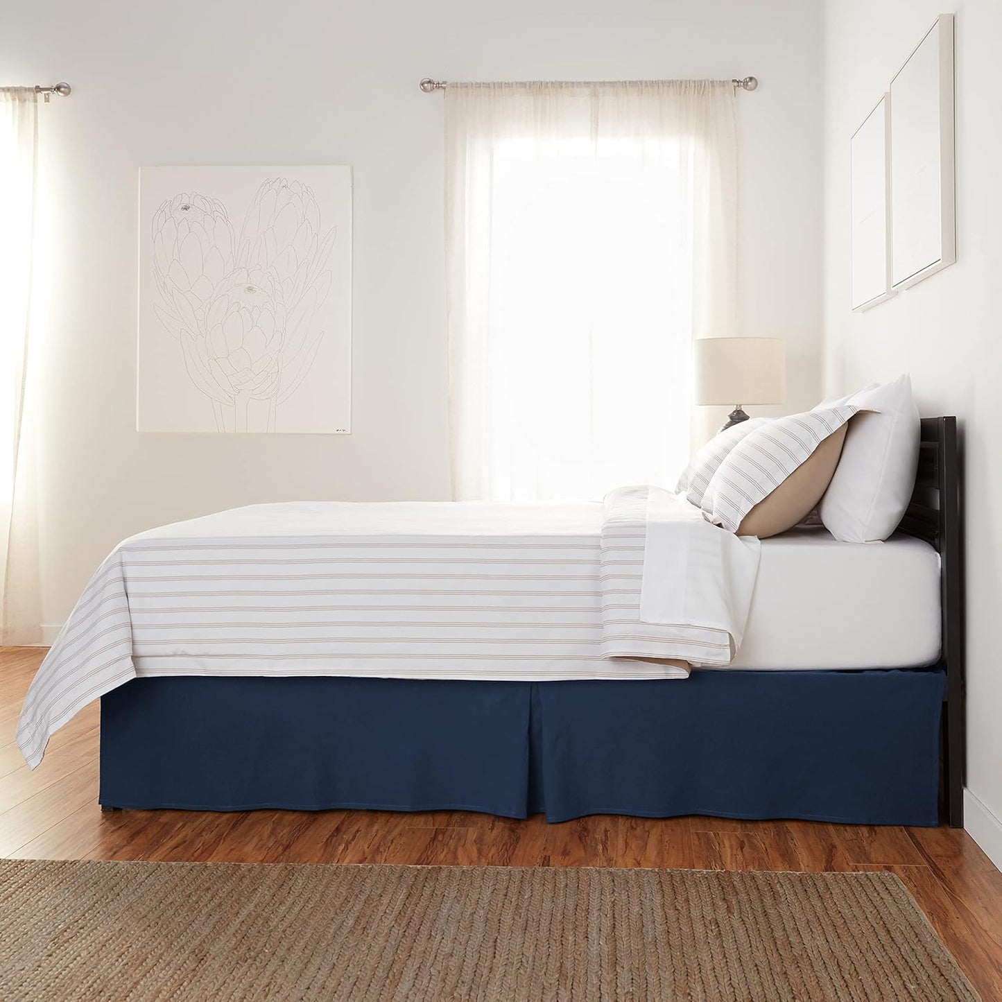 Amazon Basics Lightweight Pleated Bed Skirt, Twin, Navy Blue, Solid