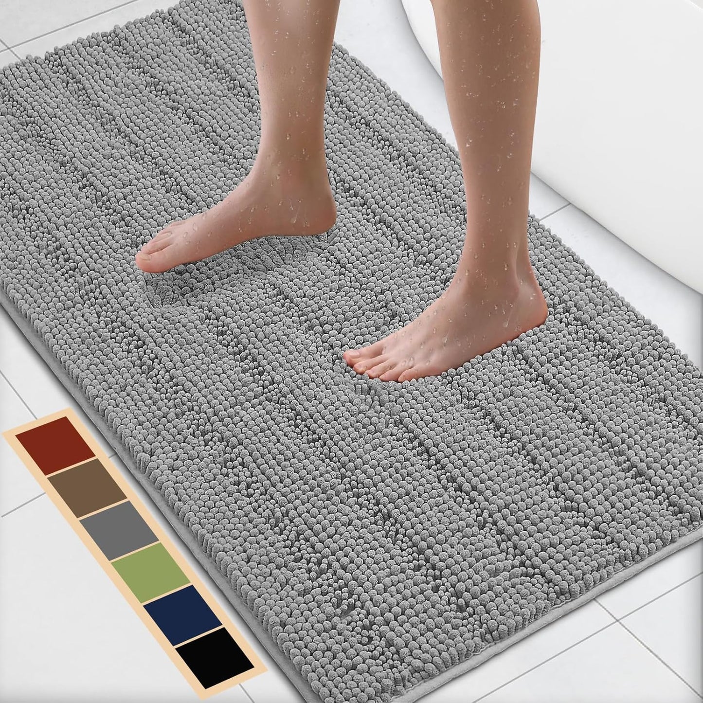 Bcoimo 44"×24" Chenille Bath Mat – Non-Slip with Backing Bath Rug Ultra-Absorbent and Machine Washable Bathroom Mat Quick-Dry Design. Ideal for Bathroom and Tub Areas