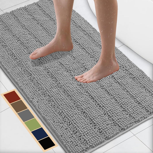 Bcoimo 44"×24" Chenille Bath Mat – Non-Slip with Backing Bath Rug Ultra-Absorbent and Machine Washable Bathroom Mat Quick-Dry Design. Ideal for Bathroom and Tub Areas
