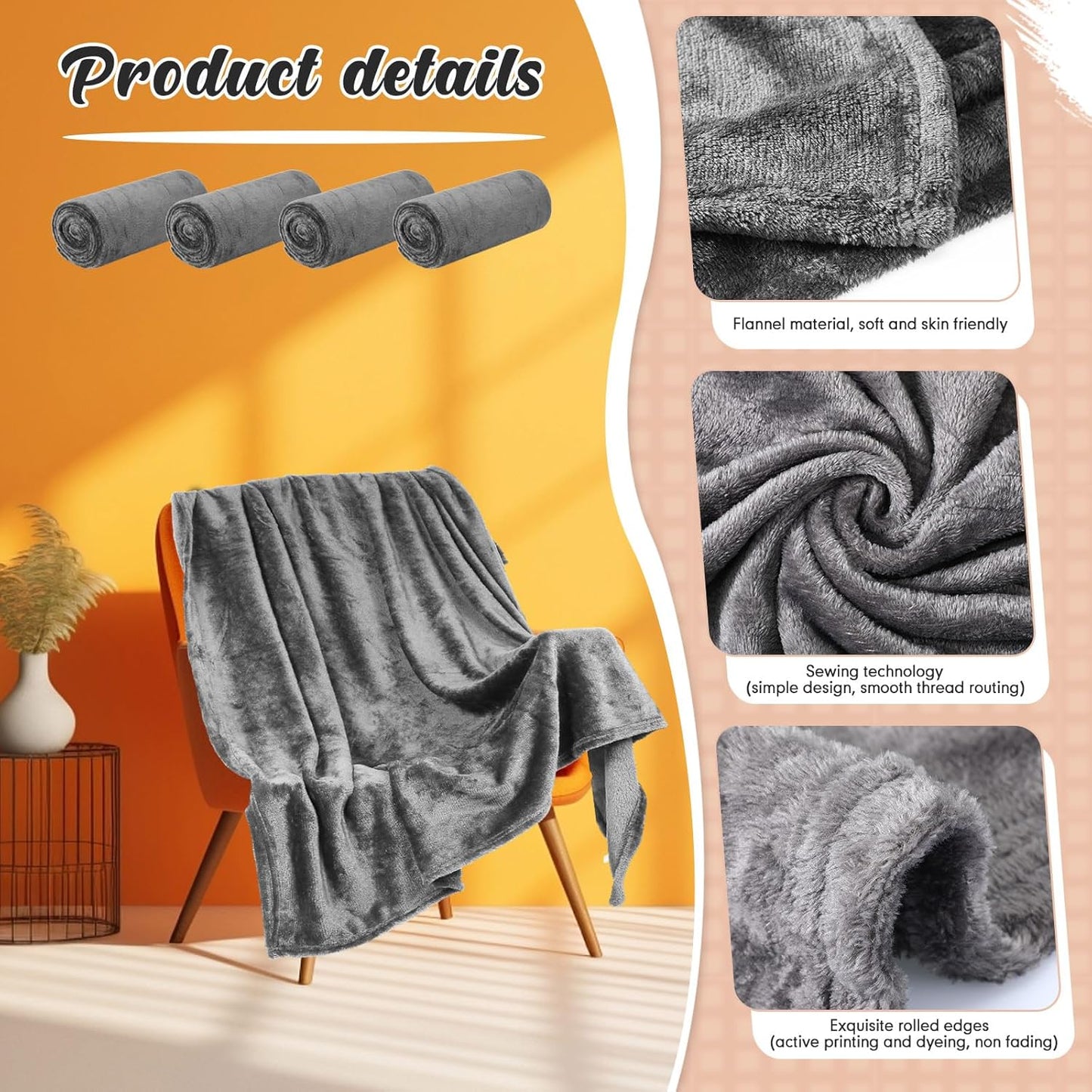 18 Pieces Fleece Blankets Bulk for Wedding 50 x 60 Inch Soft Lightweight Flannel Throw Blankets Bulk for Wedding Guests Home Outdoor Couch Sofa Bed Gifts(Dark Gray)